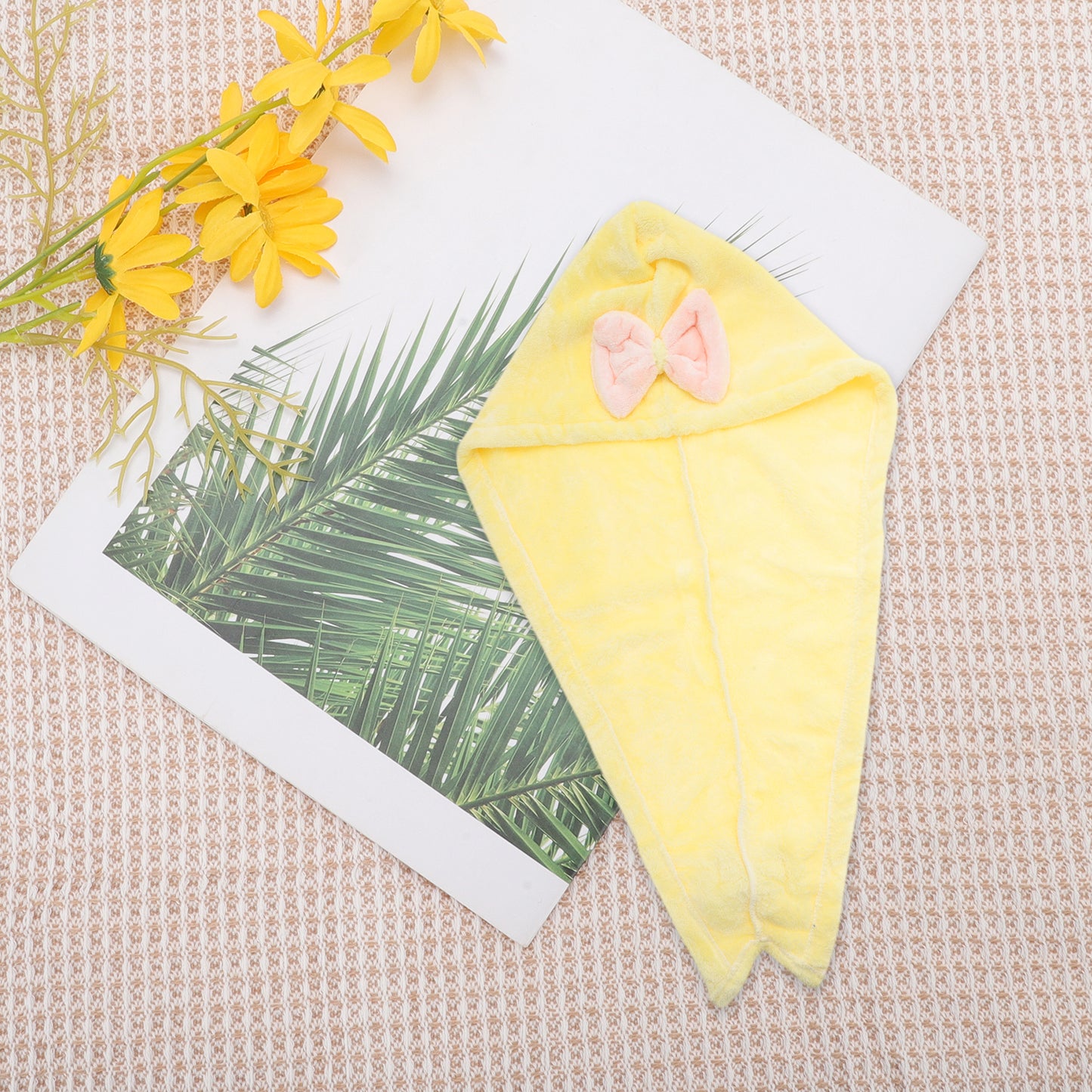1 Pc Water-absorbent Double Bow Hair Drying Towel for Bathroom Yellow