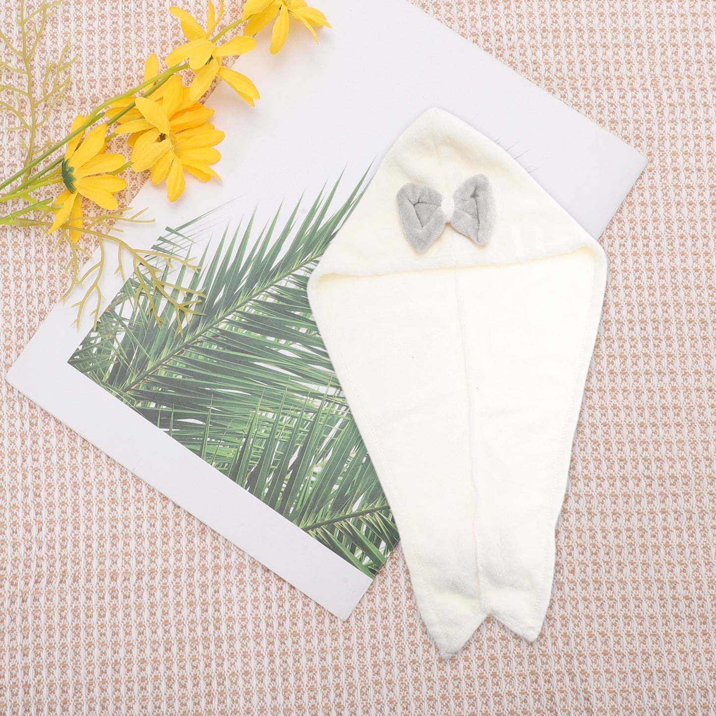 1 Pc Water-absorbent Double Bow Hair Drying Towel for Bathroom White