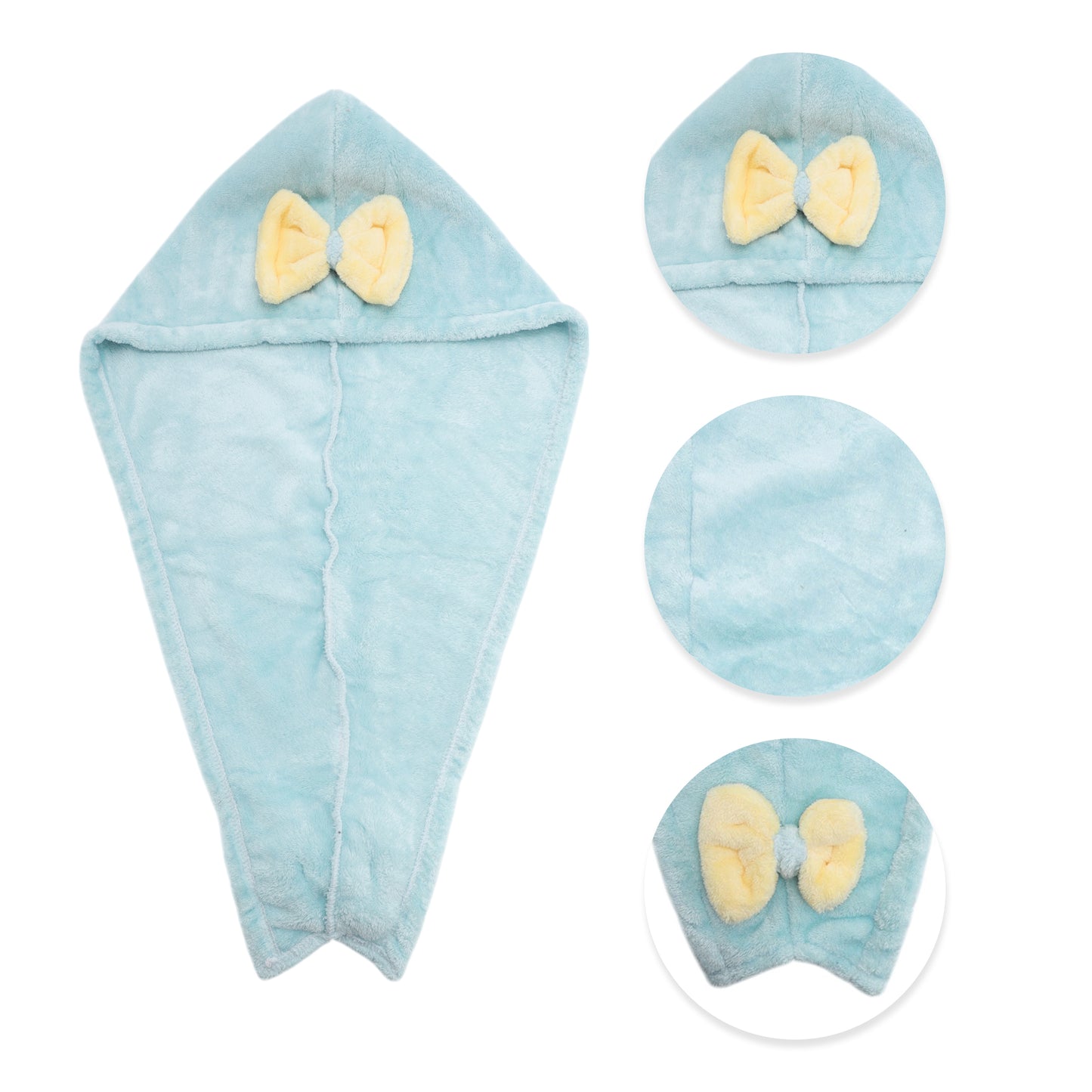 1 Pc Water-absorbent Double Bow Hair Drying Towel for Bathroom Blue