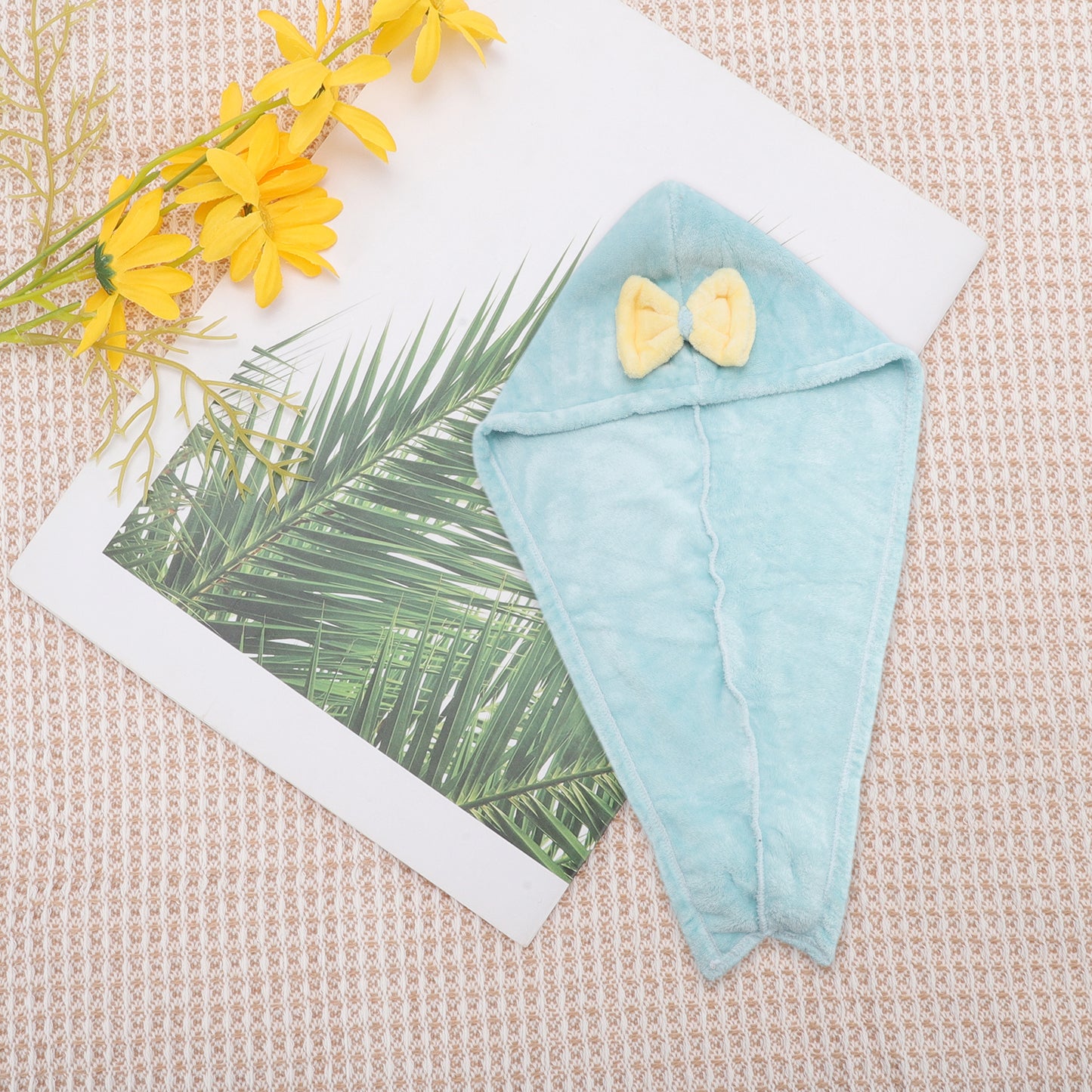 1 Pc Water-absorbent Double Bow Hair Drying Towel for Bathroom Blue