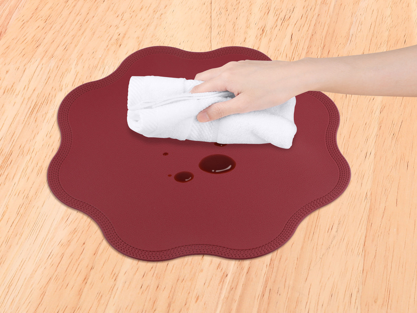 Juego de 6 manteles individuales de piel sintética para decoración de mesa de cocina y comedor, lavables y lavables, 38 x 38 cm