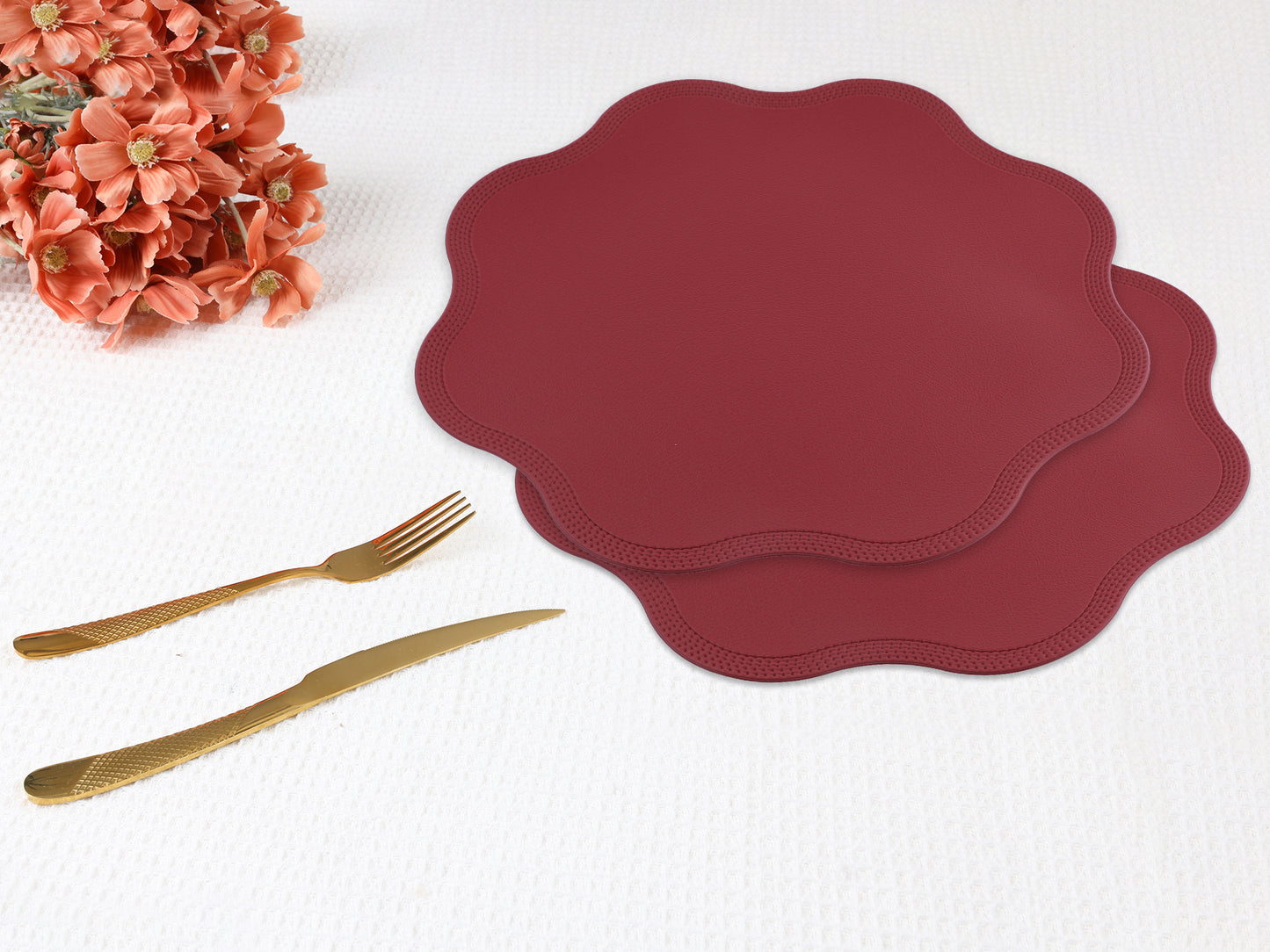 Juego de 6 manteles individuales de piel sintética para decoración de mesa de cocina y comedor, lavables y lavables, 38 x 38 cm