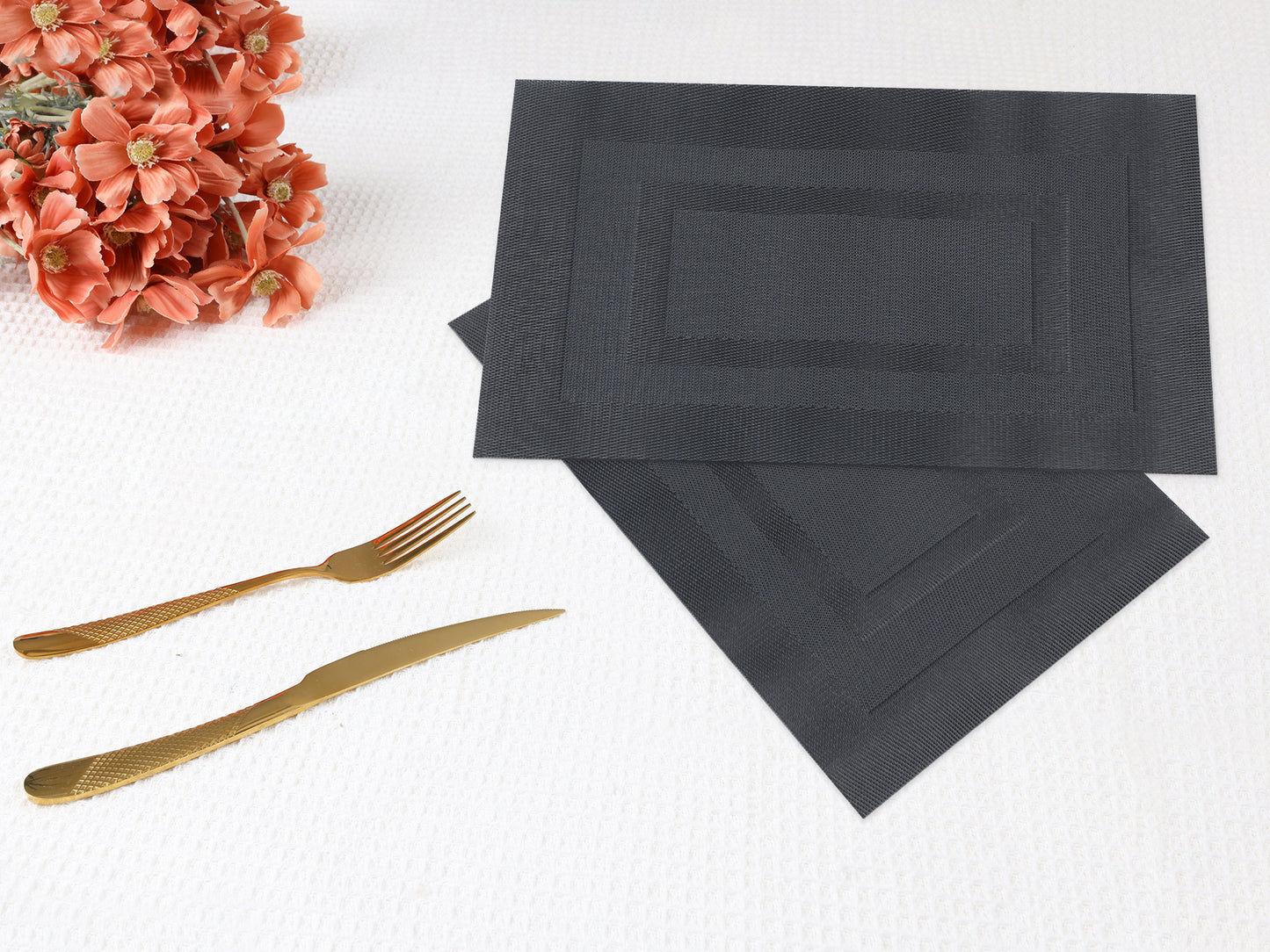 Placemats Set of 6 PVC for Kitchen Dining Table Decor Washable Heat Resistant Wipeable 18*12in