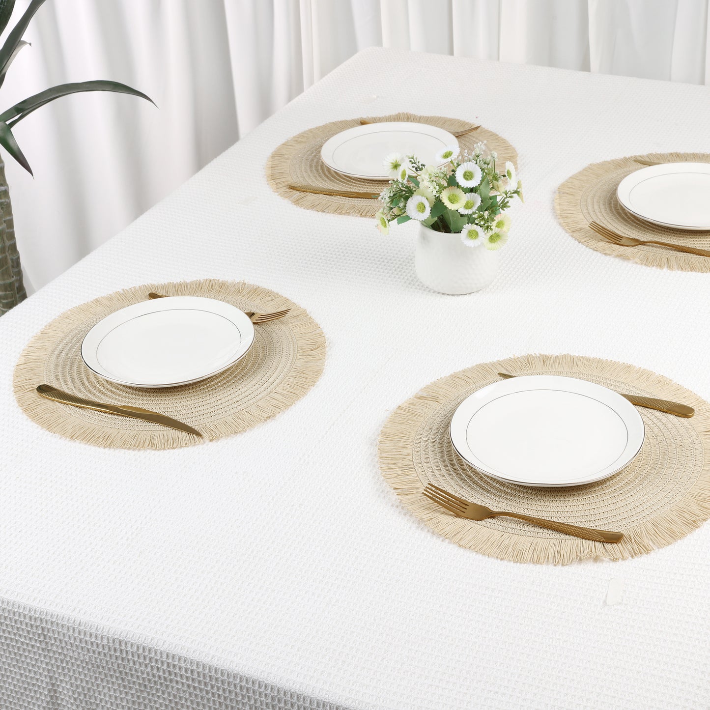 Rustic Placemats Set of 6 Tassel for Dining Table Decor Wipe Clean 15*15in