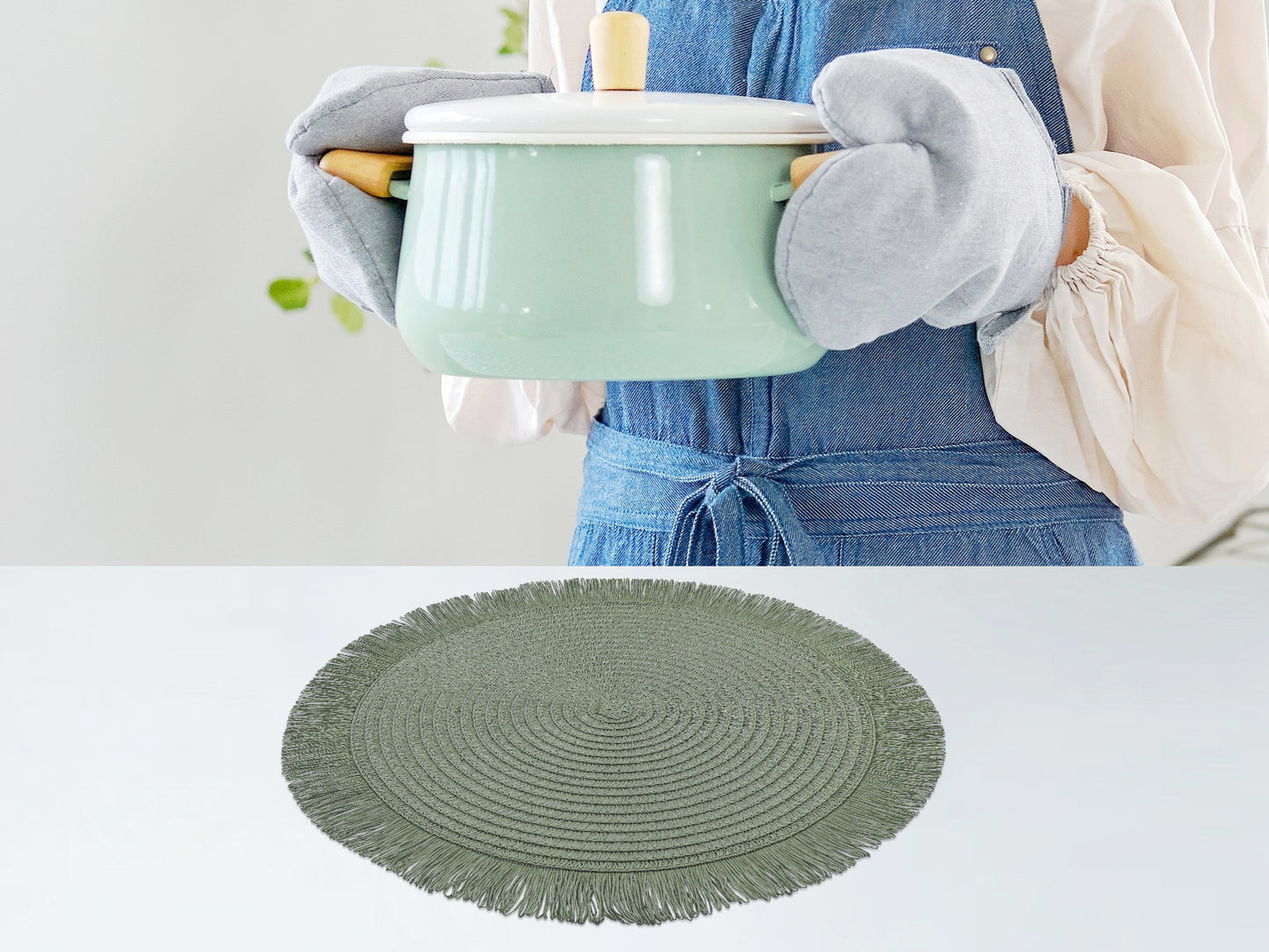 Rustic Placemats Set of 6 Tassel for Dining Table Decor Wipe Clean 15*15in
