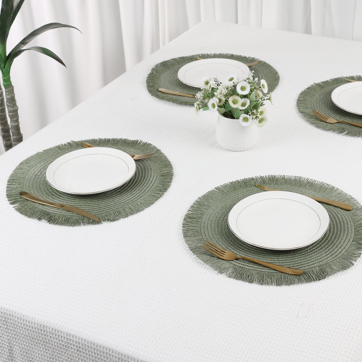 Rustic Placemats Set of 6 Tassel for Dining Table Decor Wipe Clean 15*15in