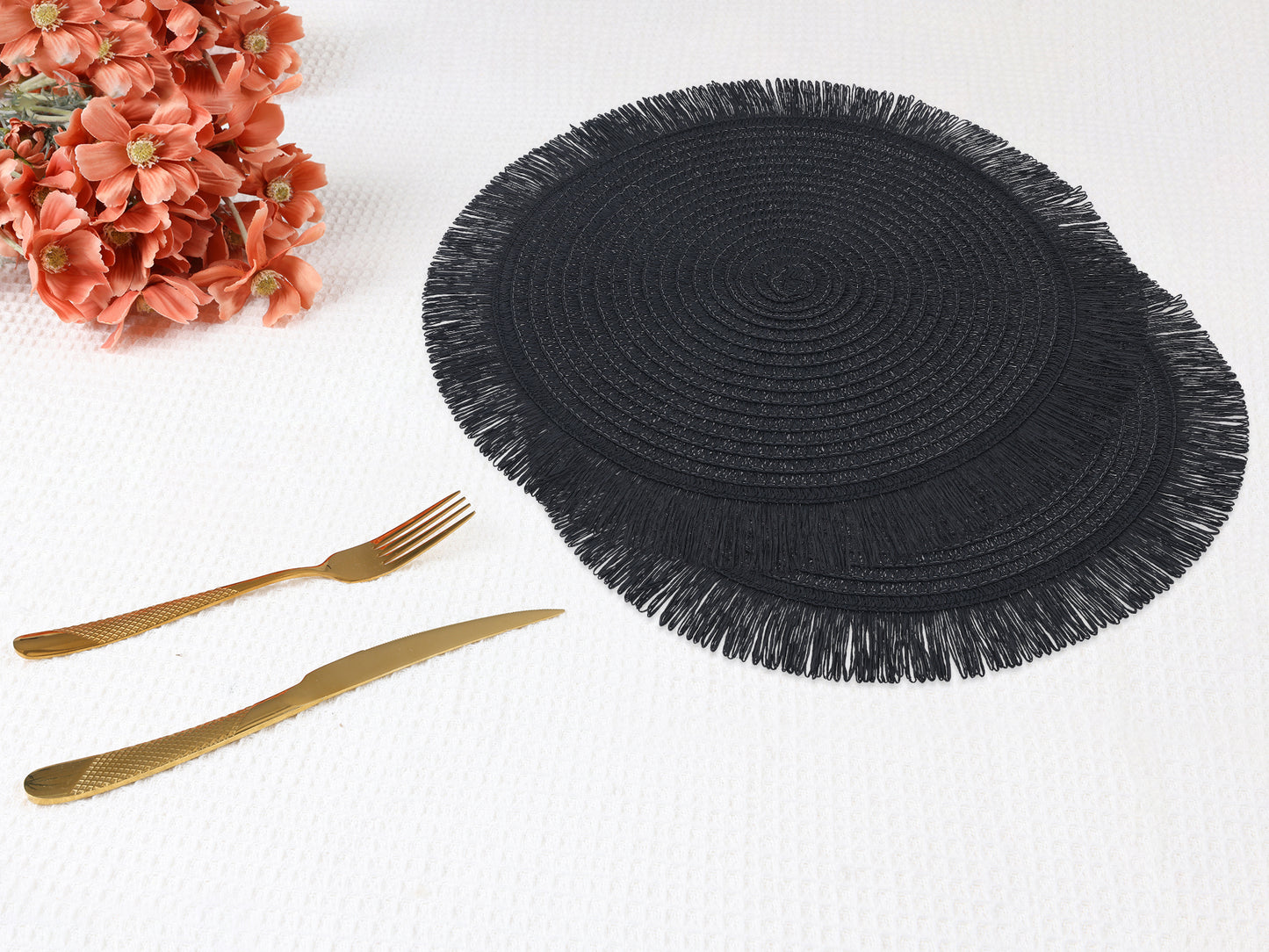 Rustic Placemats Set of 6 Tassel for Dining Table Decor Wipe Clean 15*15in