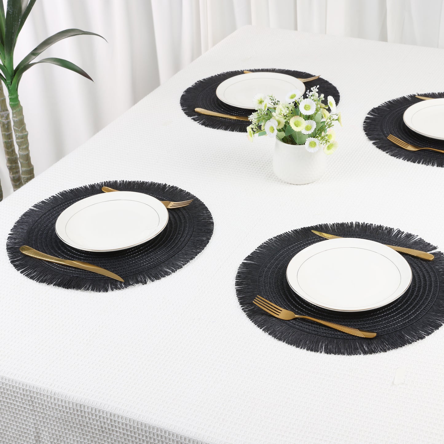 Rustic Placemats Set of 6 Tassel for Dining Table Decor Wipe Clean 15*15in