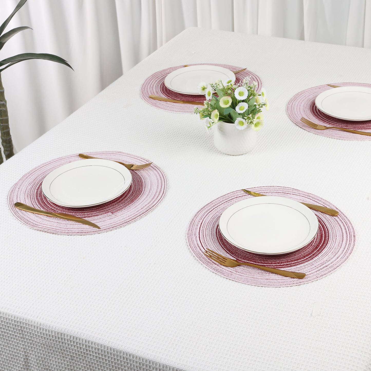 Placemats Set of 6 Rattan for Dining Table Decor Indoor Outdoor Kitchen Wipe Clean 14*14in