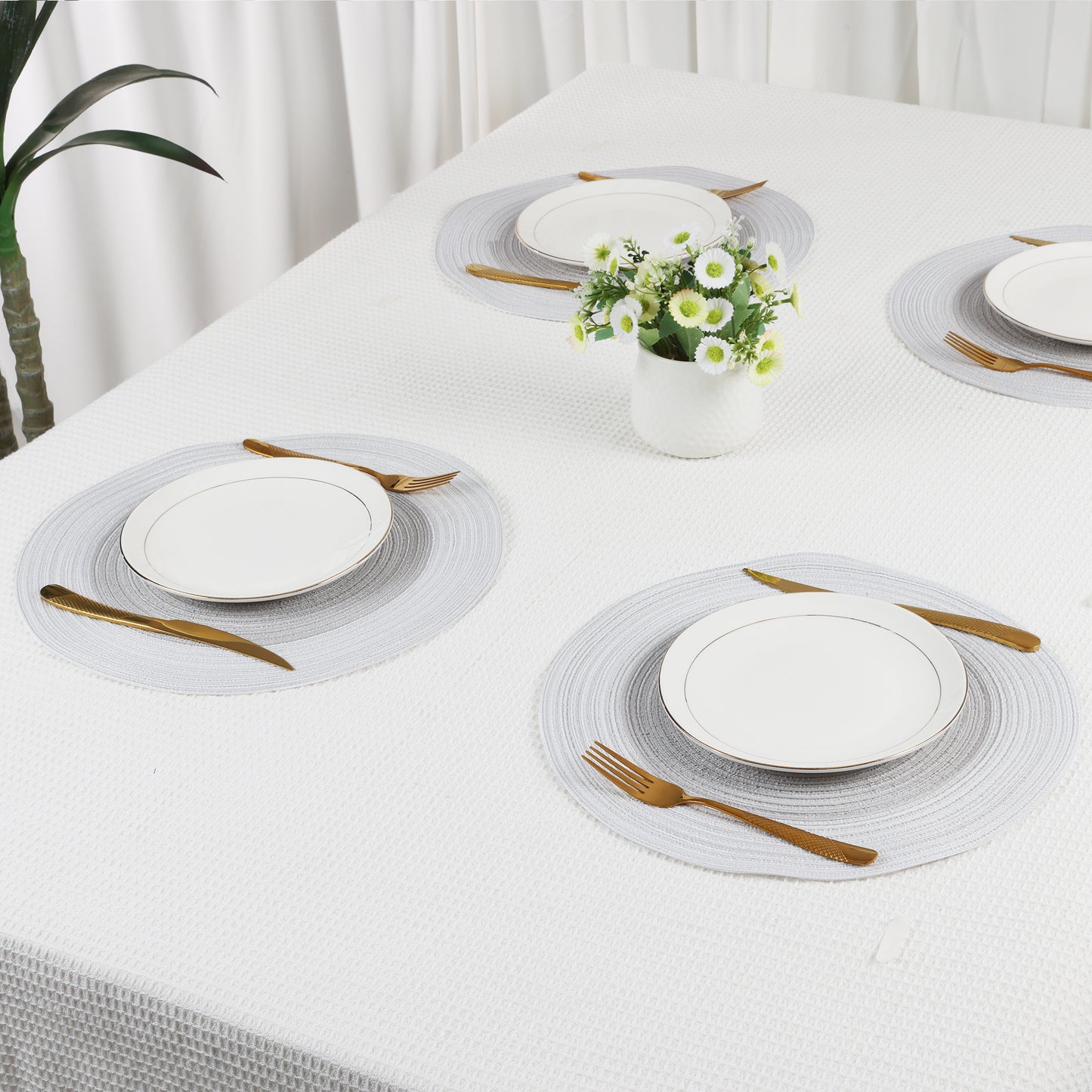 Placemats Set of 6 Rattan for Dining Table Decor Indoor Outdoor Kitchen Wipe Clean 14*14in