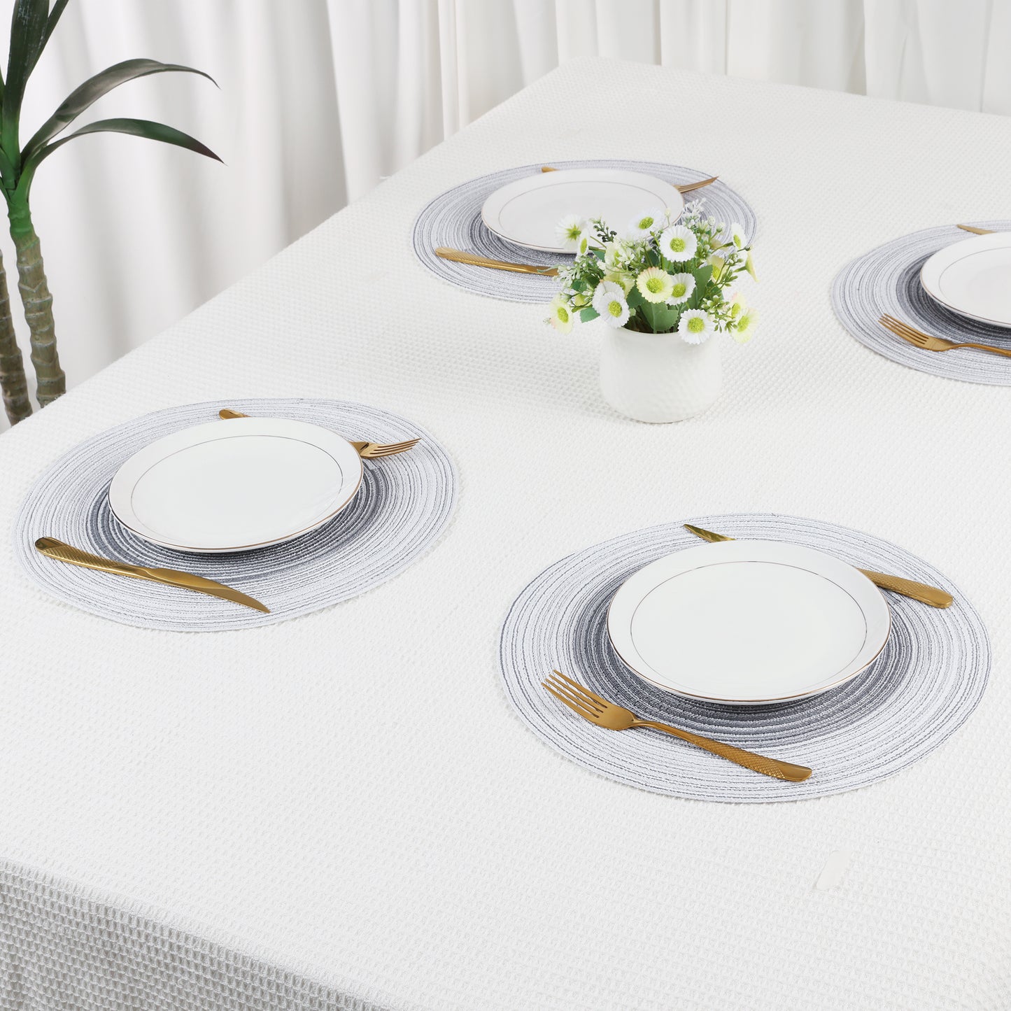 Placemats Set of 6 Rattan for Dining Table Decor Indoor Outdoor Kitchen Wipe Clean 14*14in