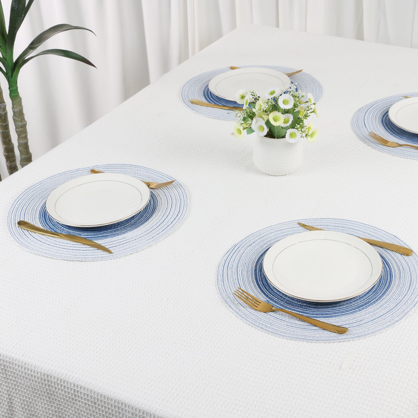 Placemats Set of 6 Rattan for Dining Table Decor Indoor Outdoor Kitchen Wipe Clean 14*14in