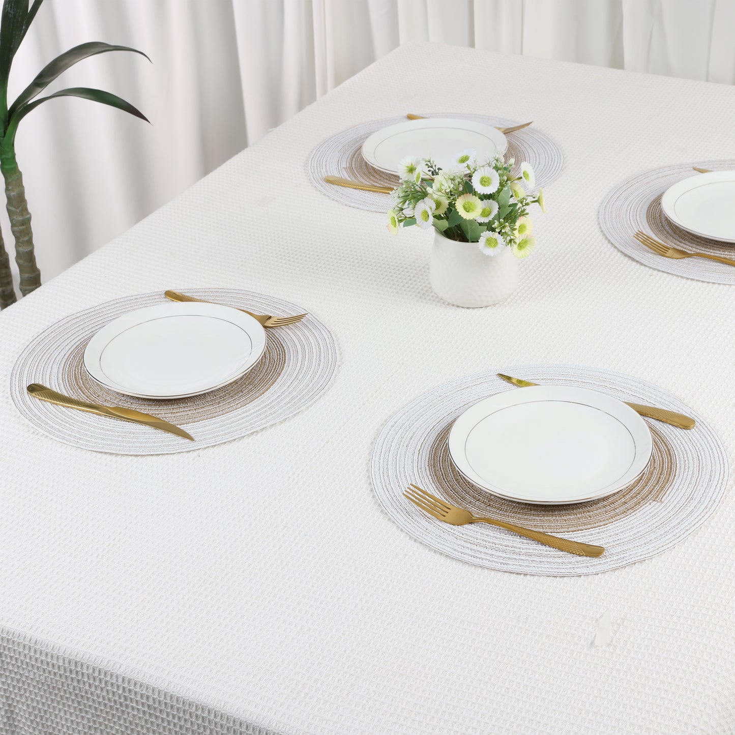 Placemats Set of 6 Rattan for Dining Table Decor Indoor Outdoor Kitchen Wipe Clean 14*14in