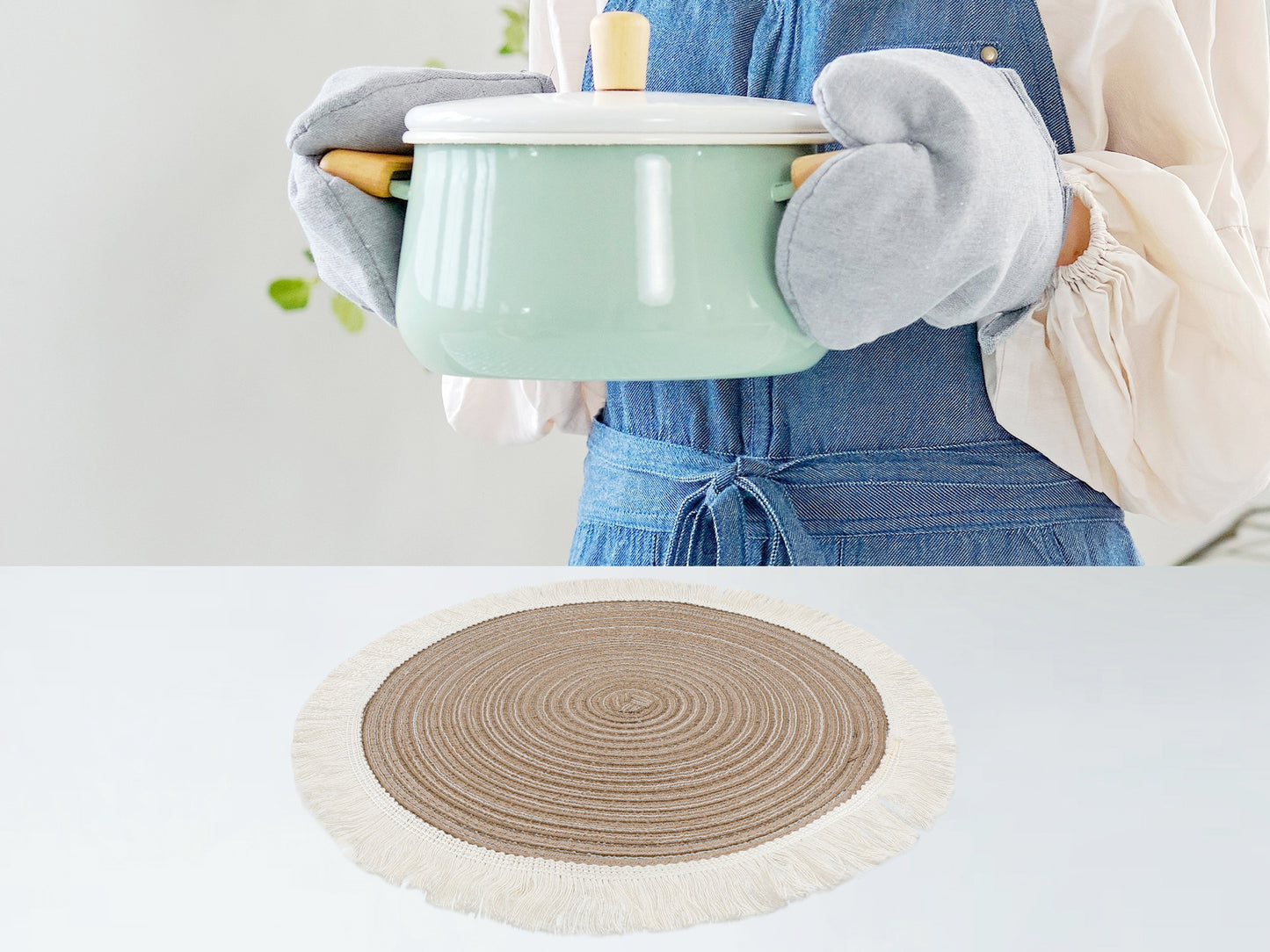 Rustic Placemats Set of 6 Round Rattan for Dining Table Decor Wipe Clean 15*15in