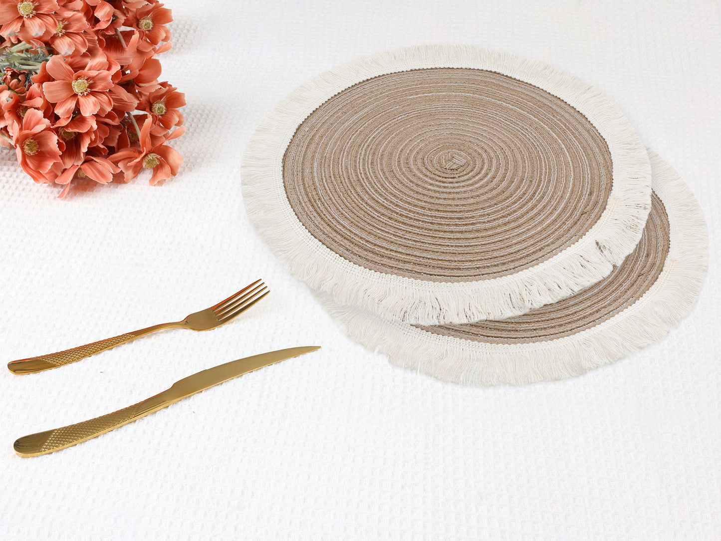 Rustic Placemats Set of 6 Round Rattan for Dining Table Decor Wipe Clean 15*15in