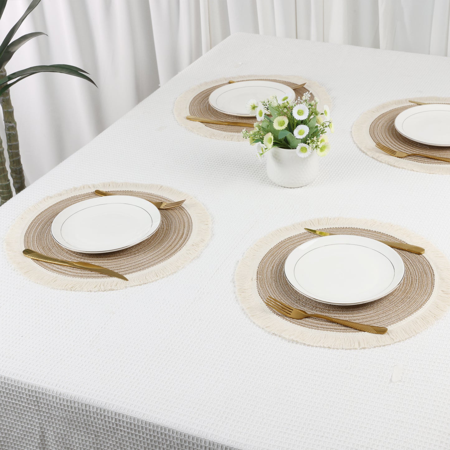 Rustic Placemats Set of 6 Round Rattan for Dining Table Decor Wipe Clean 15*15in