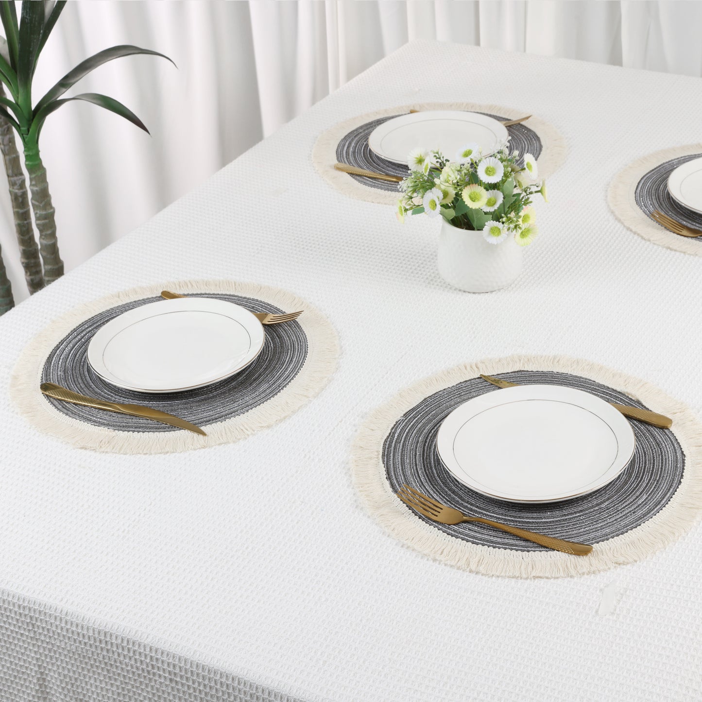 Rustic Placemats Set of 6 Round Rattan for Dining Table Decor Wipe Clean 15*15in