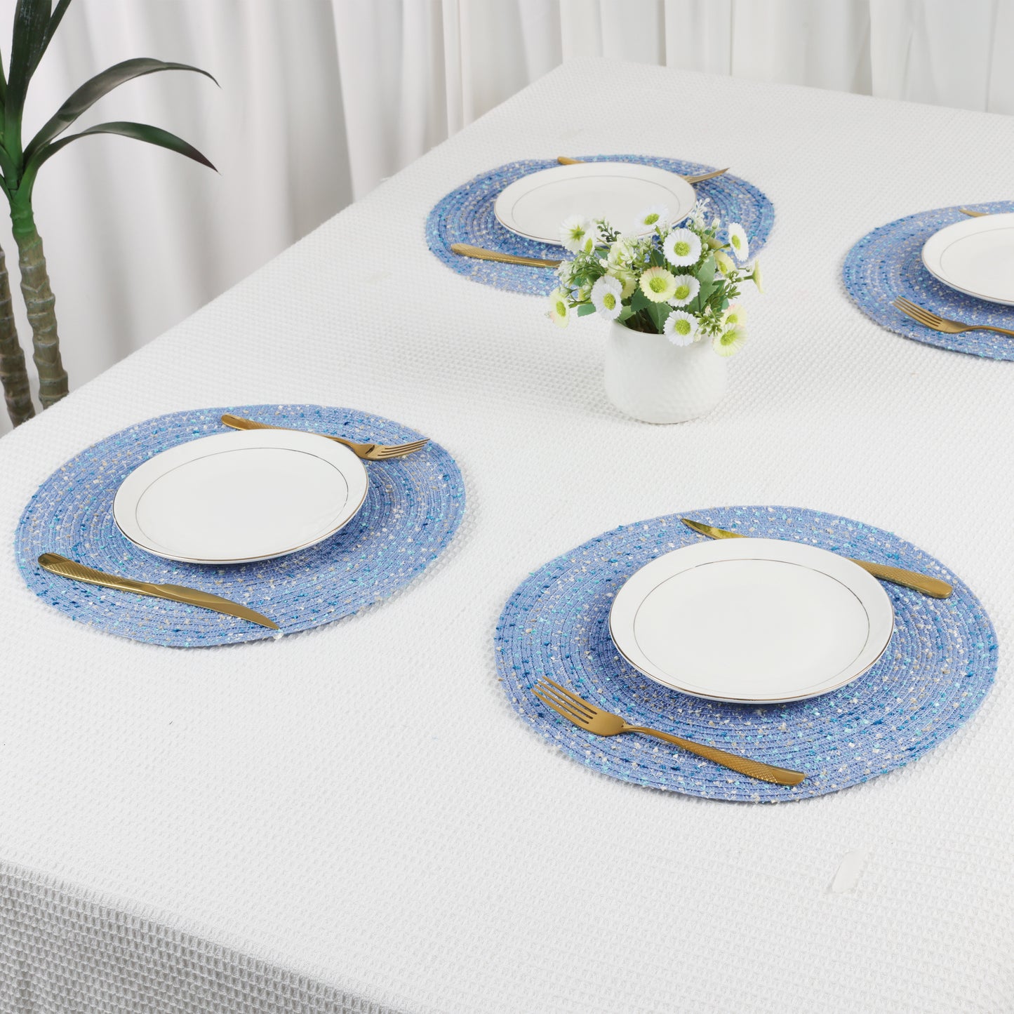 Rustic Placemats Set of 6 Round for Dining Table Decor Wipe Clean 15*15in