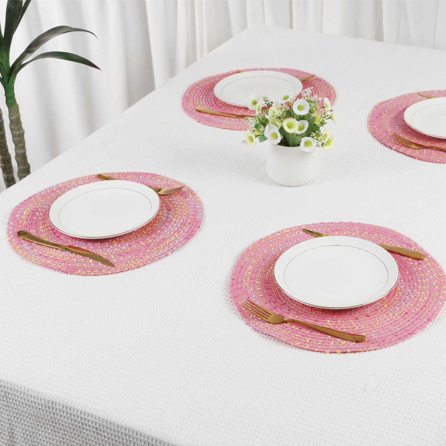 Rustic Placemats Set of 6 Round for Dining Table Decor Wipe Clean 15*15in