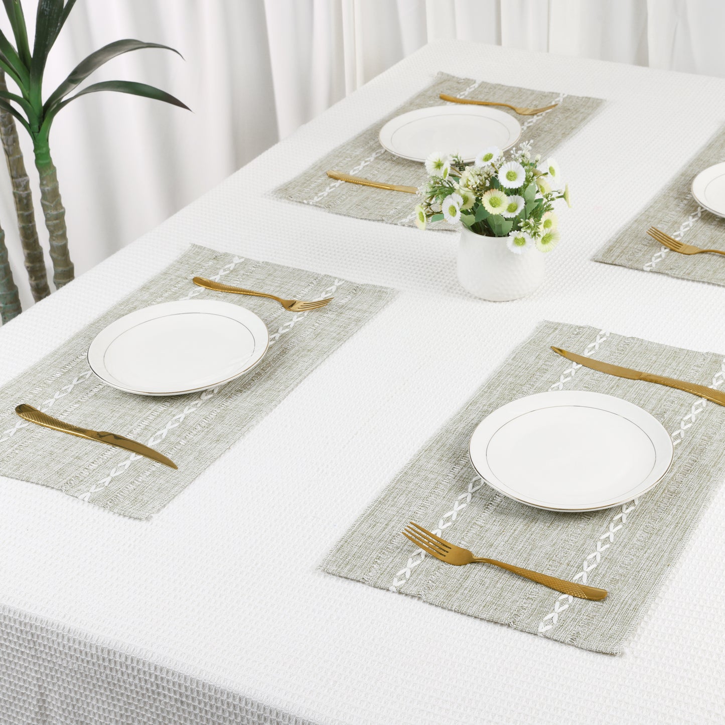 Juego de 8 manteles individuales de lino para decoración de mesa de cocina y comedor, lavables y resistentes al calor, 50 x 30 cm