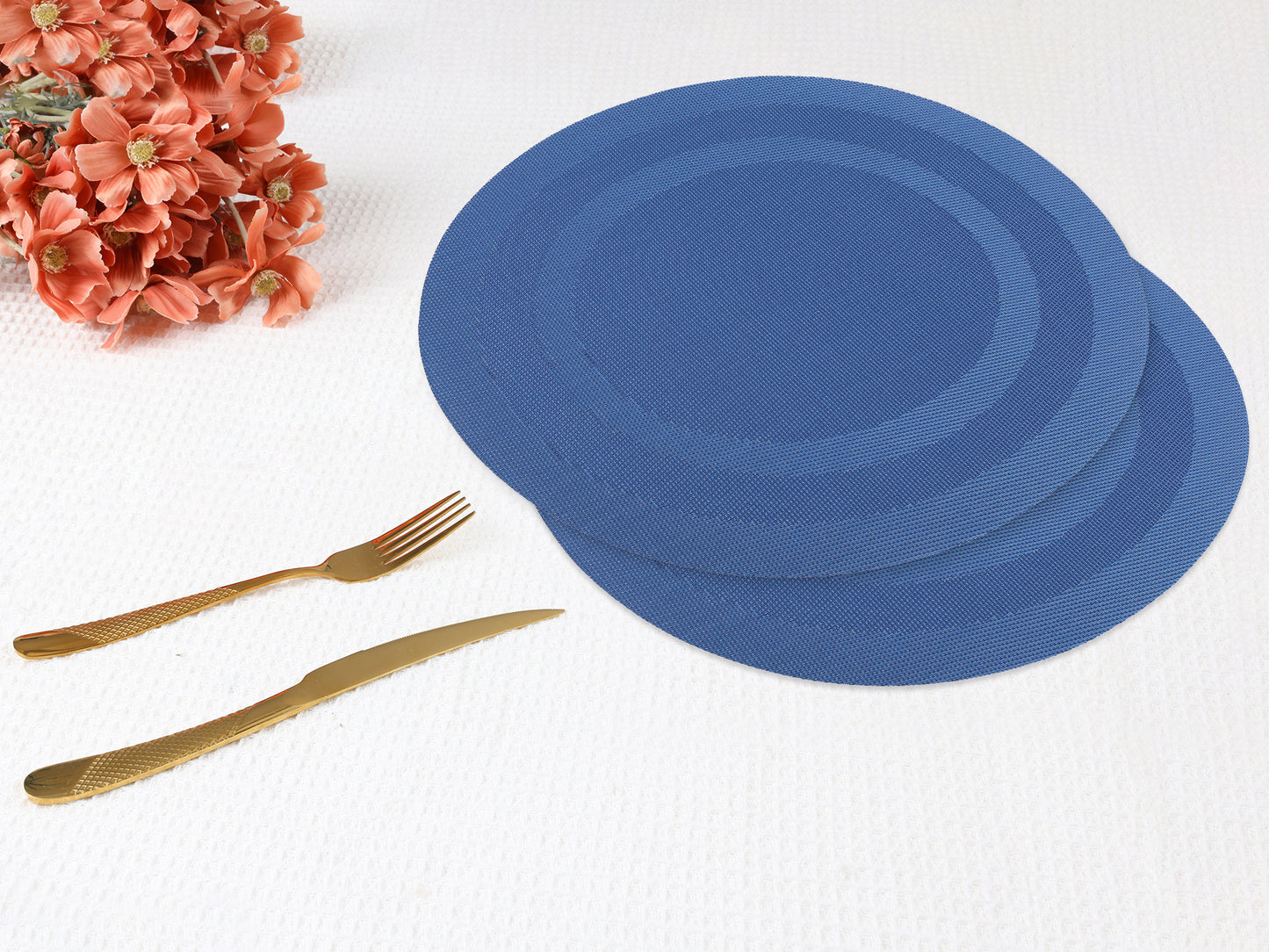 Set of 6 PVC Round Placemats for Kitchen Dining Table Decor Washable Heat Resistant 15*15in