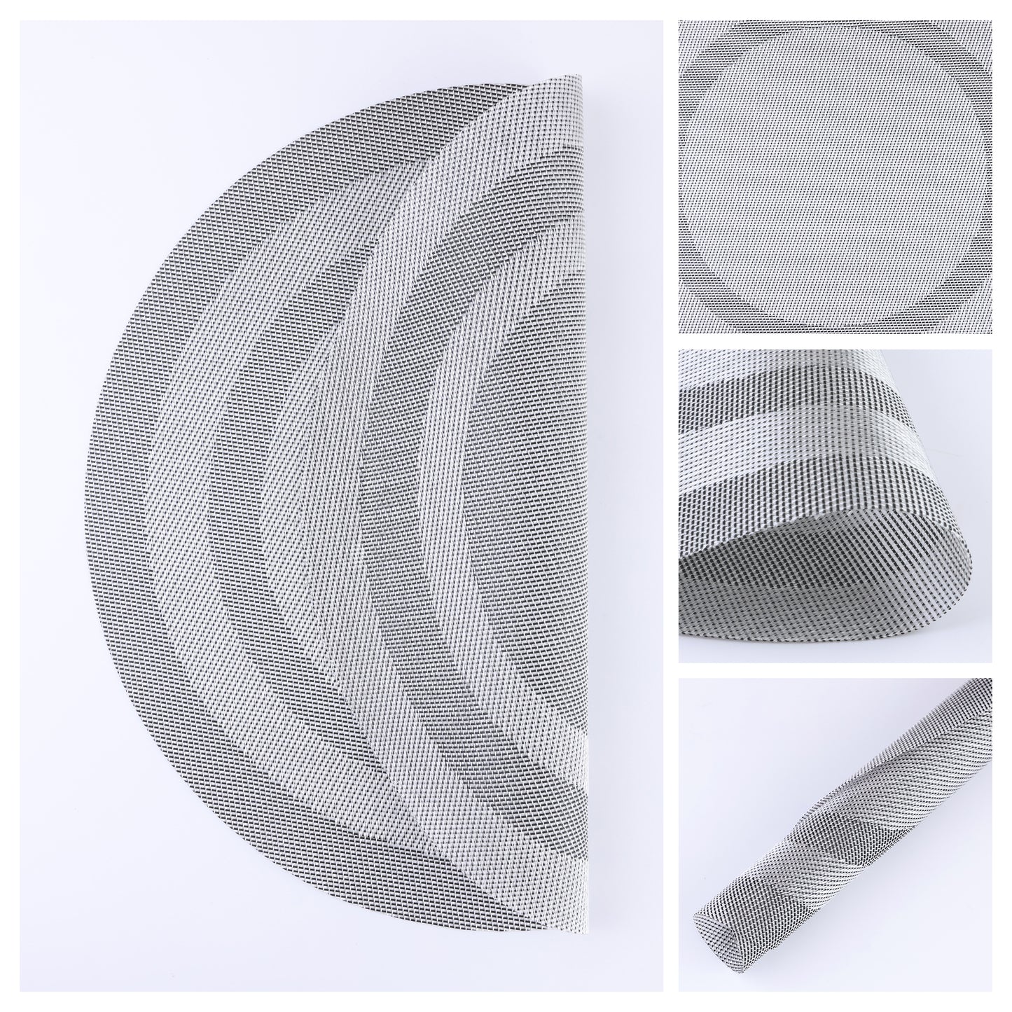 Juego de 6 manteles individuales redondos de PVC para decoración de mesa de cocina y comedor, lavables y resistentes al calor, 38 x 38 cm.
