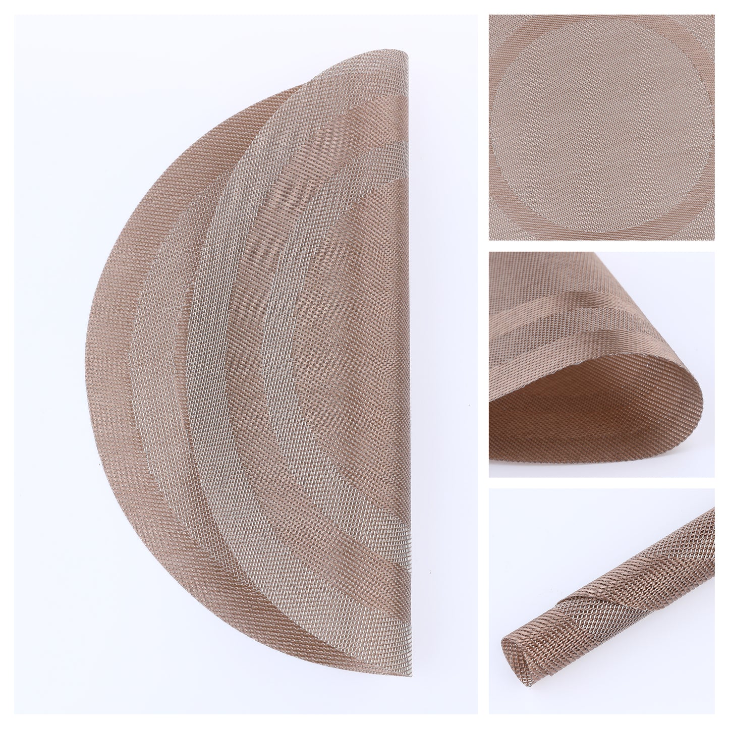 Juego de 6 manteles individuales redondos de PVC para decoración de mesa de cocina y comedor, lavables y resistentes al calor, 38 x 38 cm.