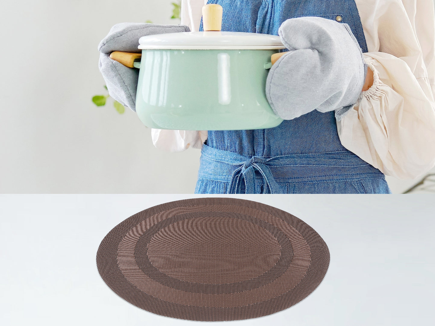 Set of 6 PVC Round Placemats for Kitchen Dining Table Decor Washable Heat Resistant 15*15in