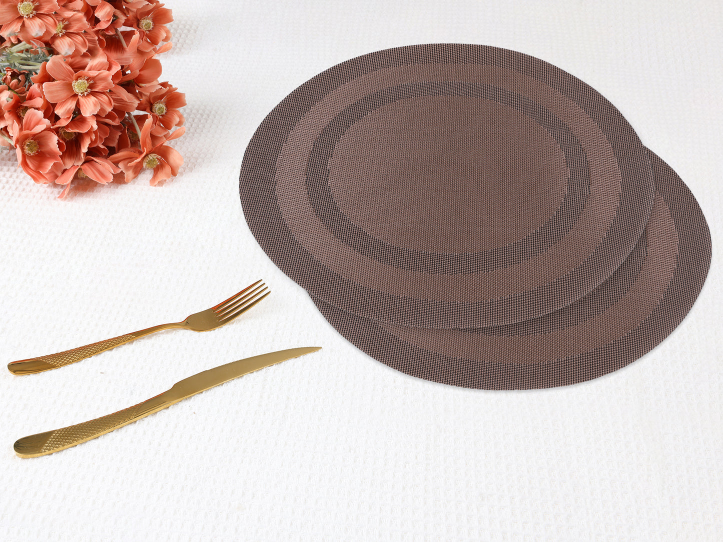 Set of 6 PVC Round Placemats for Kitchen Dining Table Decor Washable Heat Resistant 15*15in