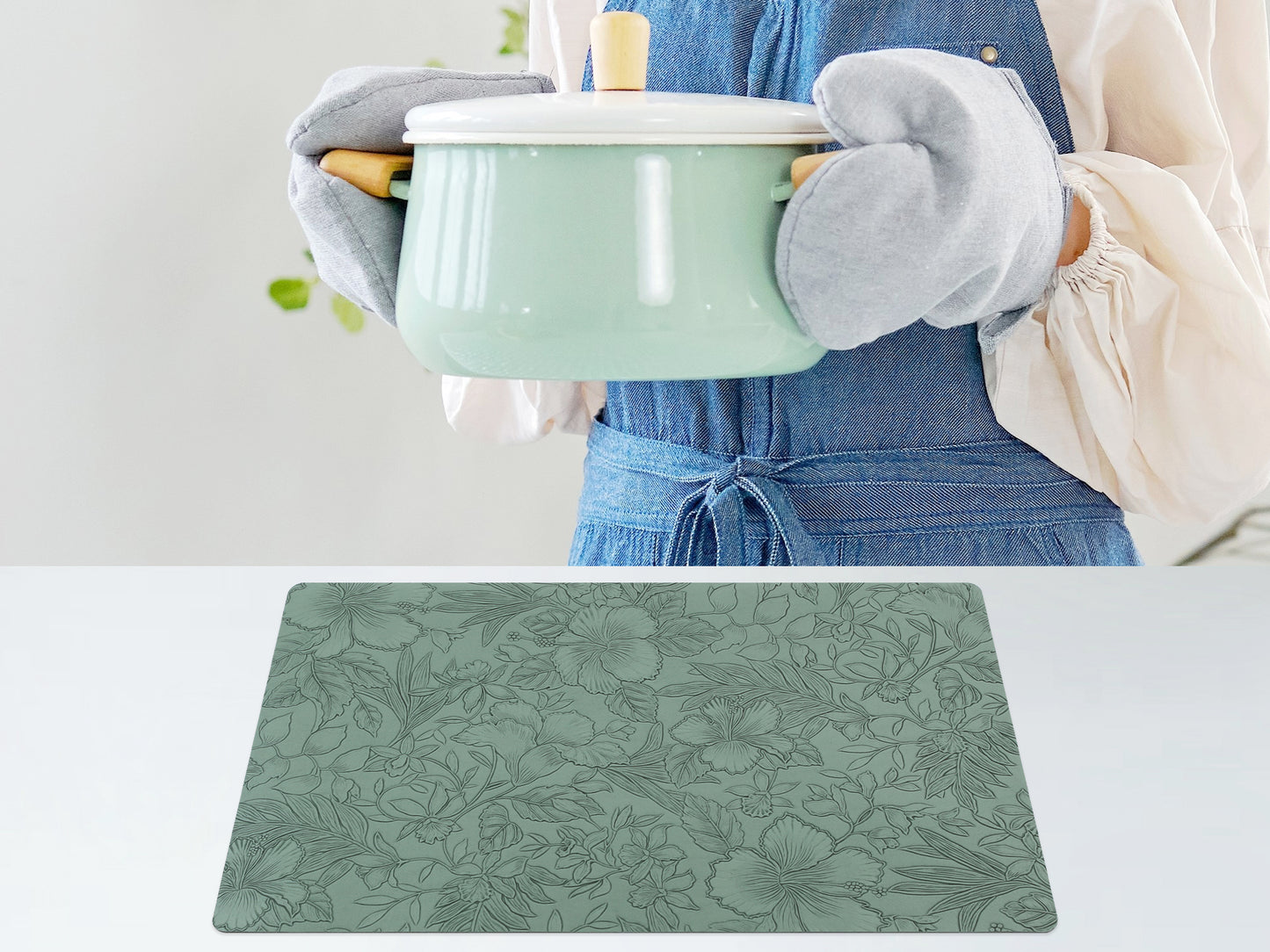 Set of 6 Faux Leather Flower Placemats for Kitchen Dining Table Decor Washable Wipeable 18*12in