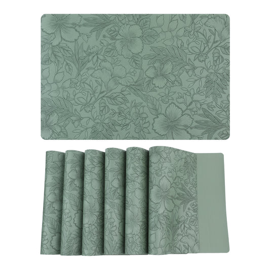 Set of 6 Faux Leather Flower Placemats for Kitchen Dining Table Decor Washable Wipeable 18*12in