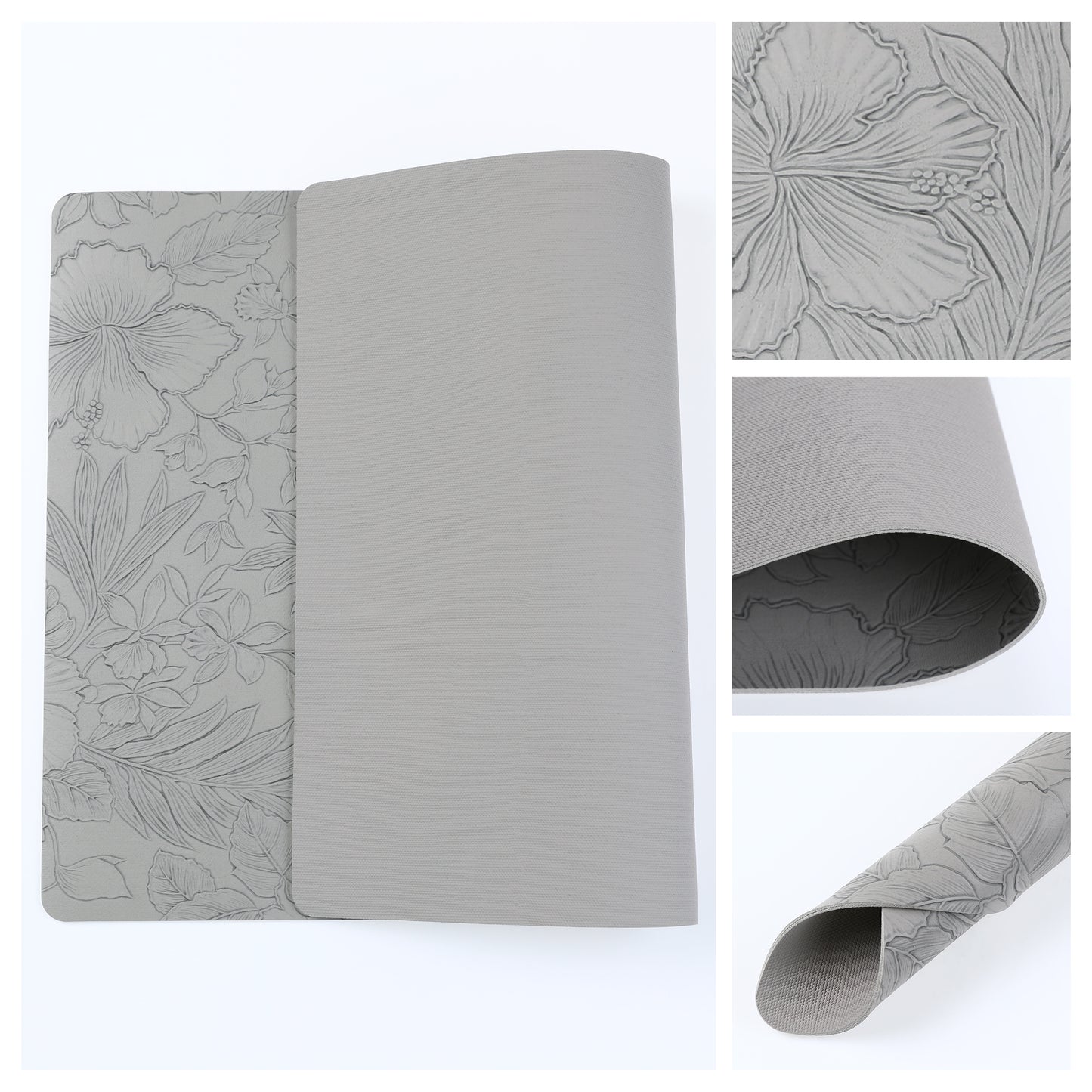Set of 6 Faux Leather Flower Placemats for Kitchen Dining Table Decor Washable Wipeable 18*12in