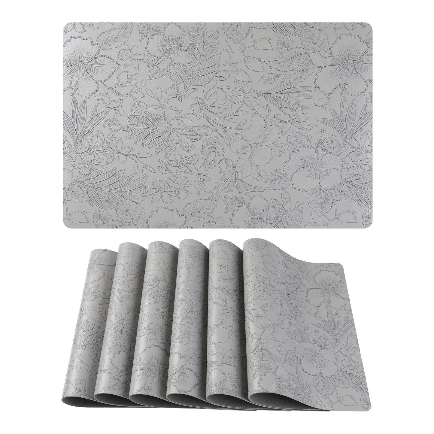 Set of 6 Faux Leather Flower Placemats for Kitchen Dining Table Decor Washable Wipeable 18*12in