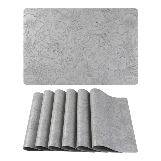 Set of 6 Faux Leather Flower Placemats for Kitchen Dining Table Decor Washable Wipeable 18*12in