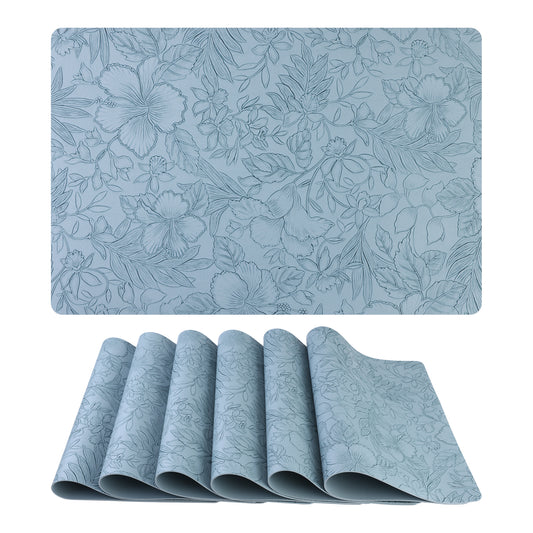 Set of 6 Faux Leather Flower Placemats for Kitchen Dining Table Decor Washable Wipeable 18*12in