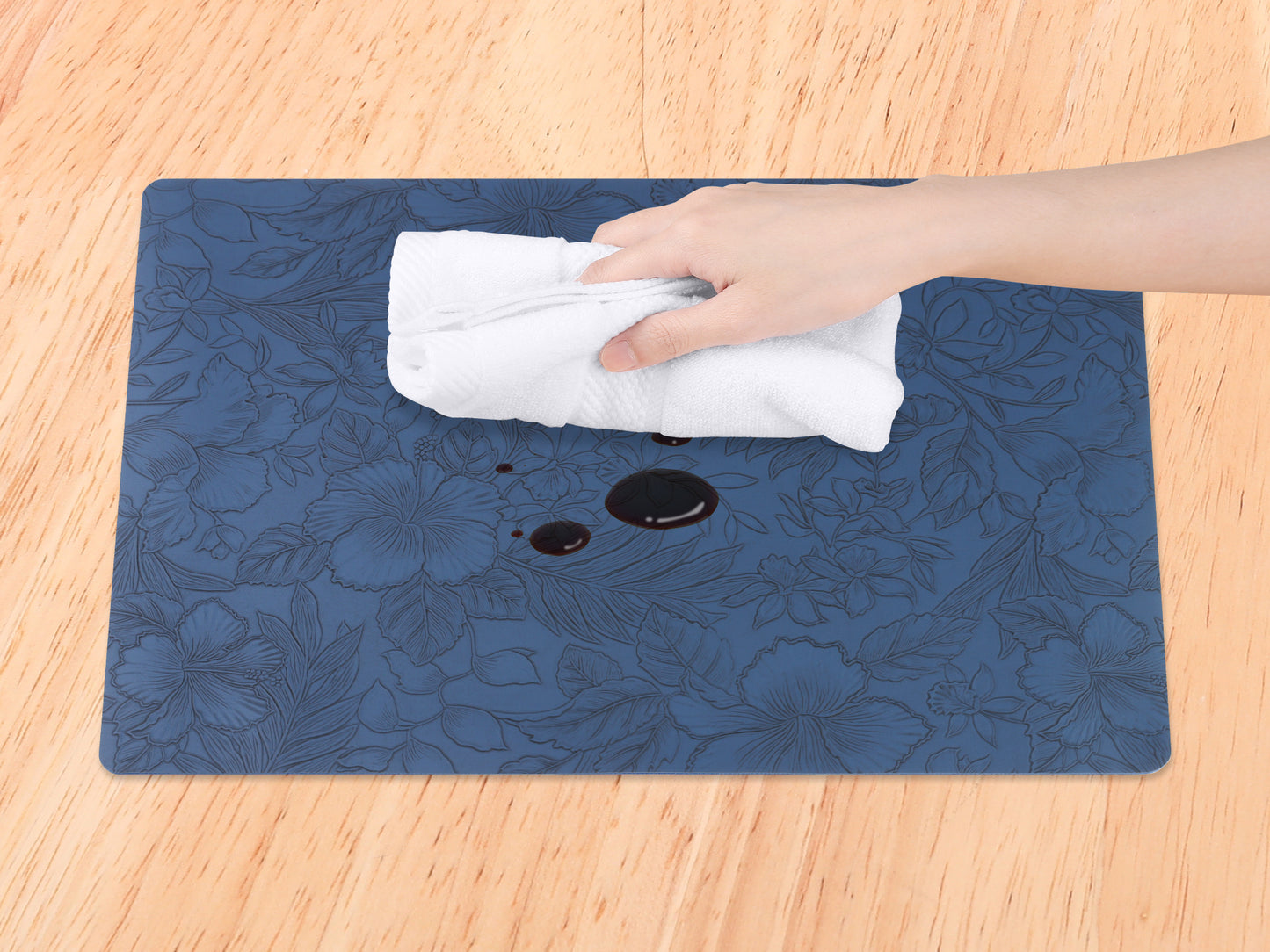 Set of 6 Faux Leather Flower Placemats for Kitchen Dining Table Decor Washable Wipeable 18*12in