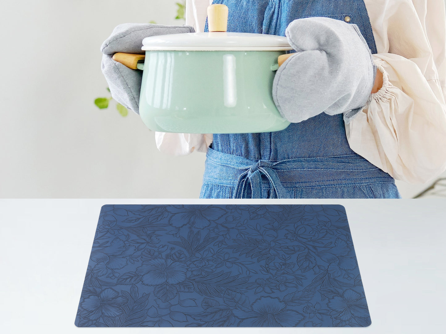 Set of 6 Faux Leather Flower Placemats for Kitchen Dining Table Decor Washable Wipeable 18*12in