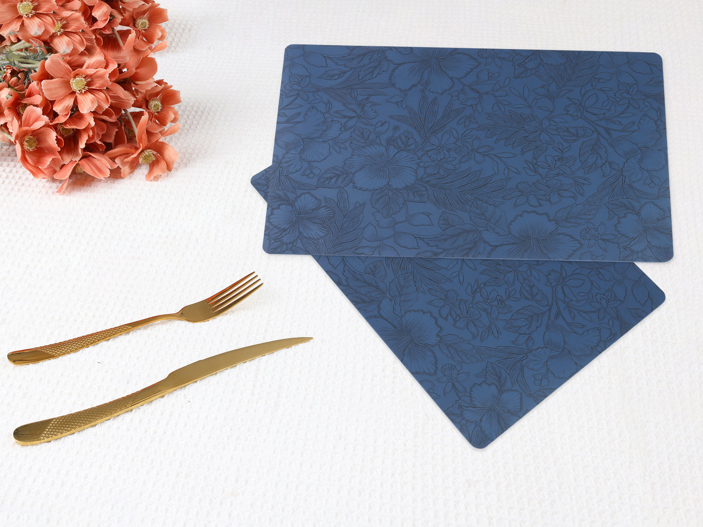 Set of 6 Faux Leather Flower Placemats for Kitchen Dining Table Decor Washable Wipeable 18*12in