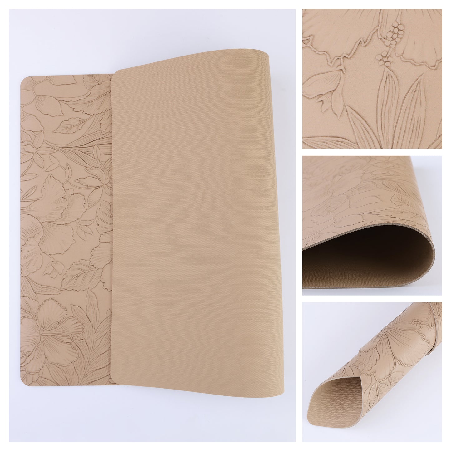 Set of 6 Faux Leather Flower Placemats for Kitchen Dining Table Decor Washable Wipeable 18*12in