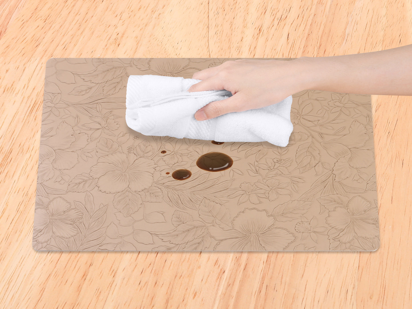 Set of 6 Faux Leather Flower Placemats for Kitchen Dining Table Decor Washable Wipeable 18*12in