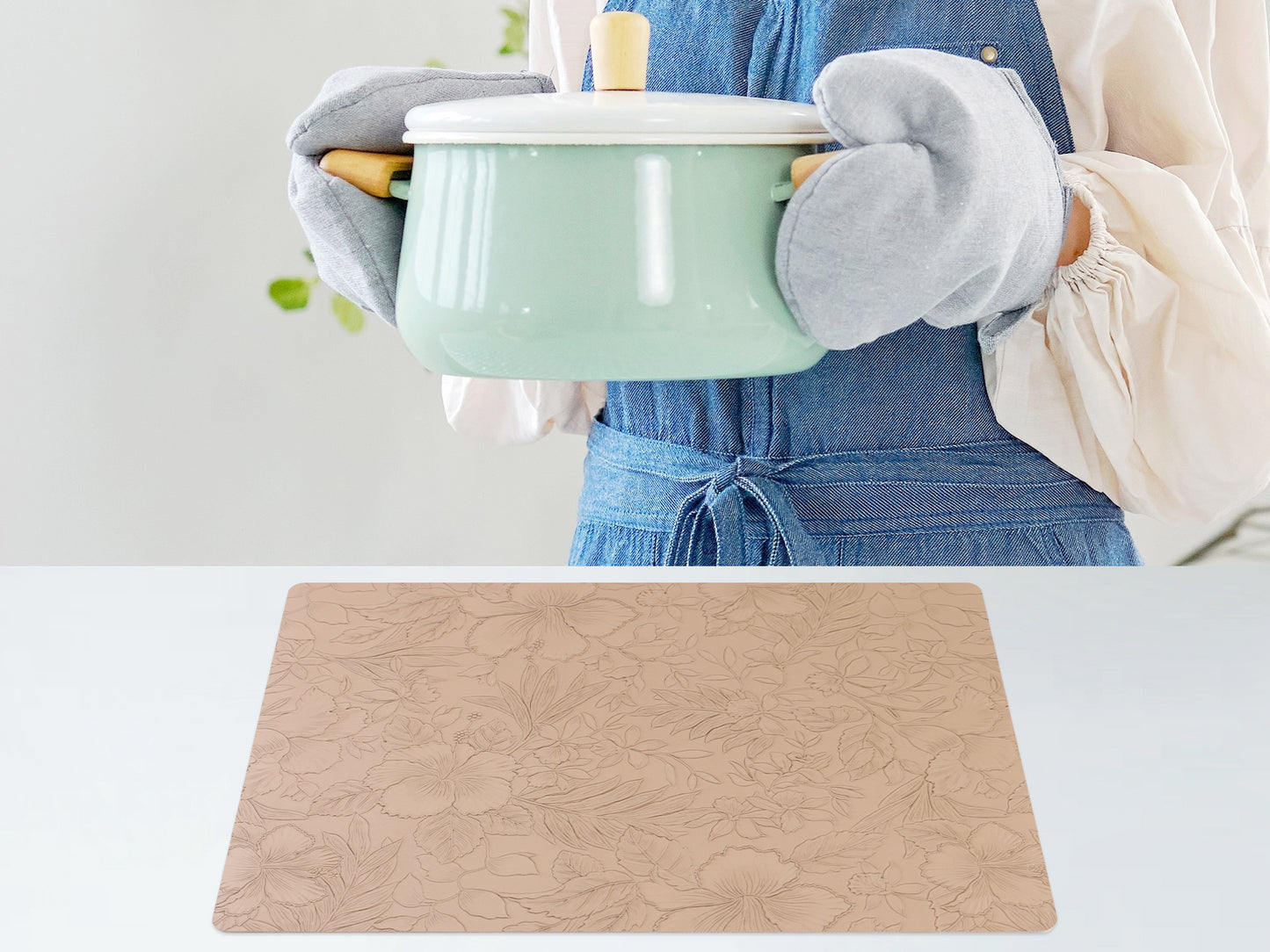 Set of 6 Faux Leather Flower Placemats for Kitchen Dining Table Decor Washable Wipeable 18*12in