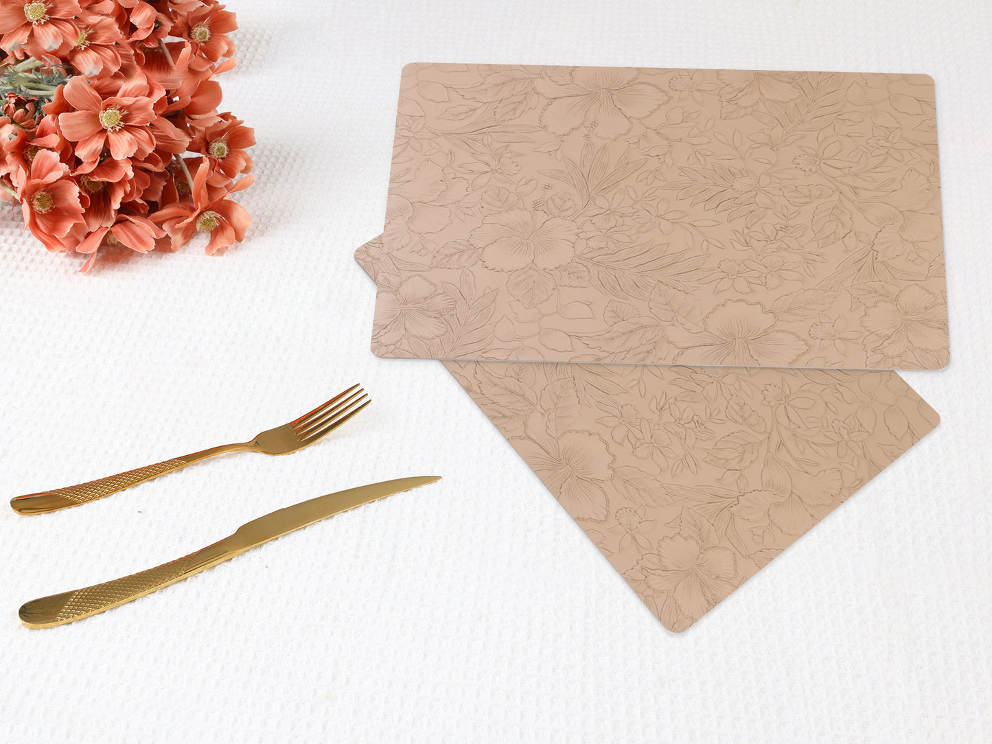 Set of 6 Faux Leather Flower Placemats for Kitchen Dining Table Decor Washable Wipeable 18*12in