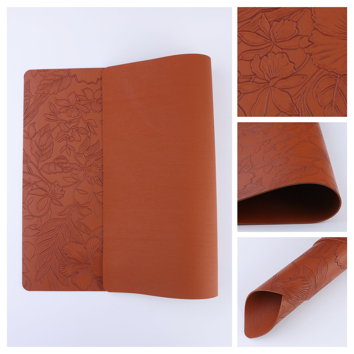 Set of 6 Faux Leather Flower Placemats for Kitchen Dining Table Decor Washable Wipeable 18*12in