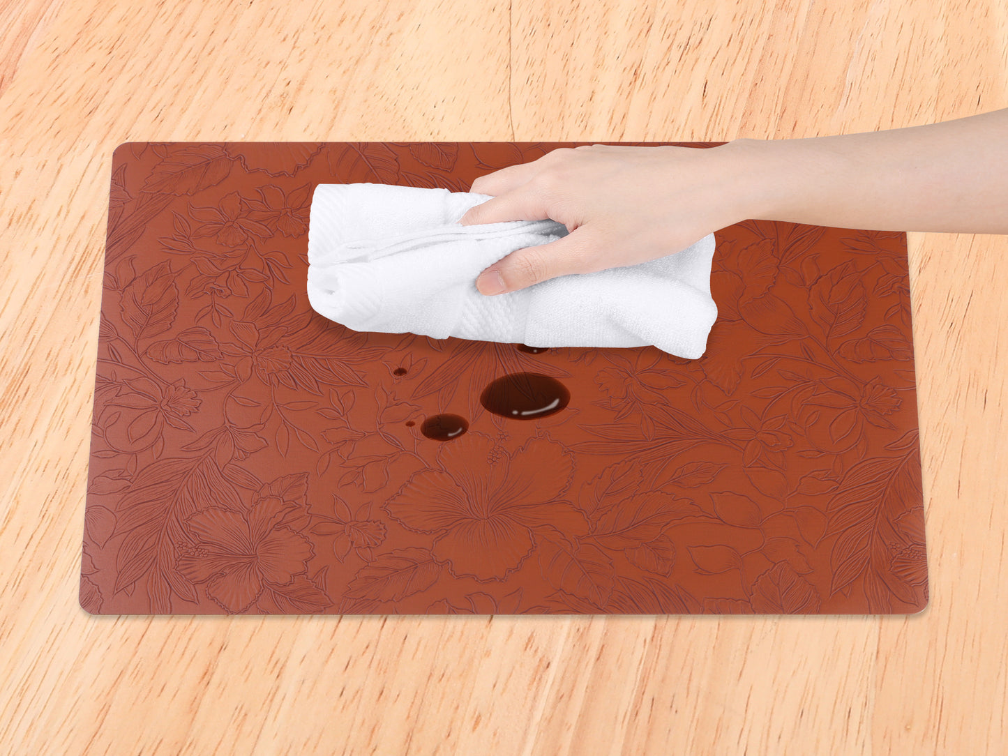 Set of 6 Faux Leather Flower Placemats for Kitchen Dining Table Decor Washable Wipeable 18*12in