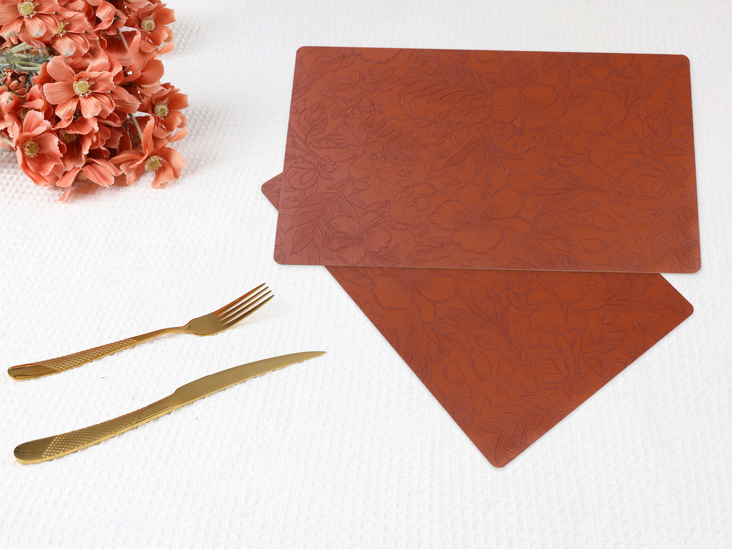 Set of 6 Faux Leather Flower Placemats for Kitchen Dining Table Decor Washable Wipeable 18*12in