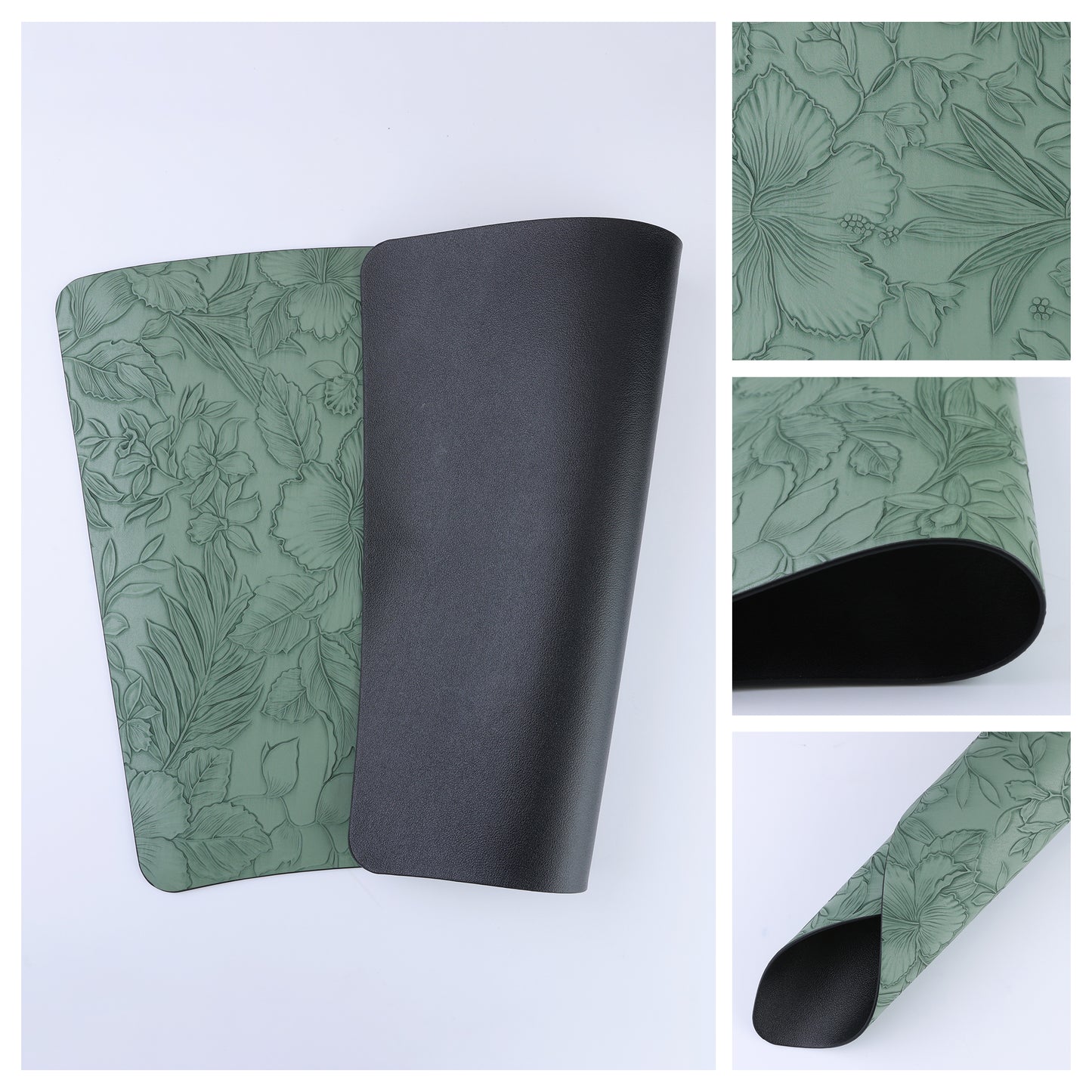 Set of 6 Placemats, Faux Leather Flowers for Kitchen Dining Table Decor 19*12in