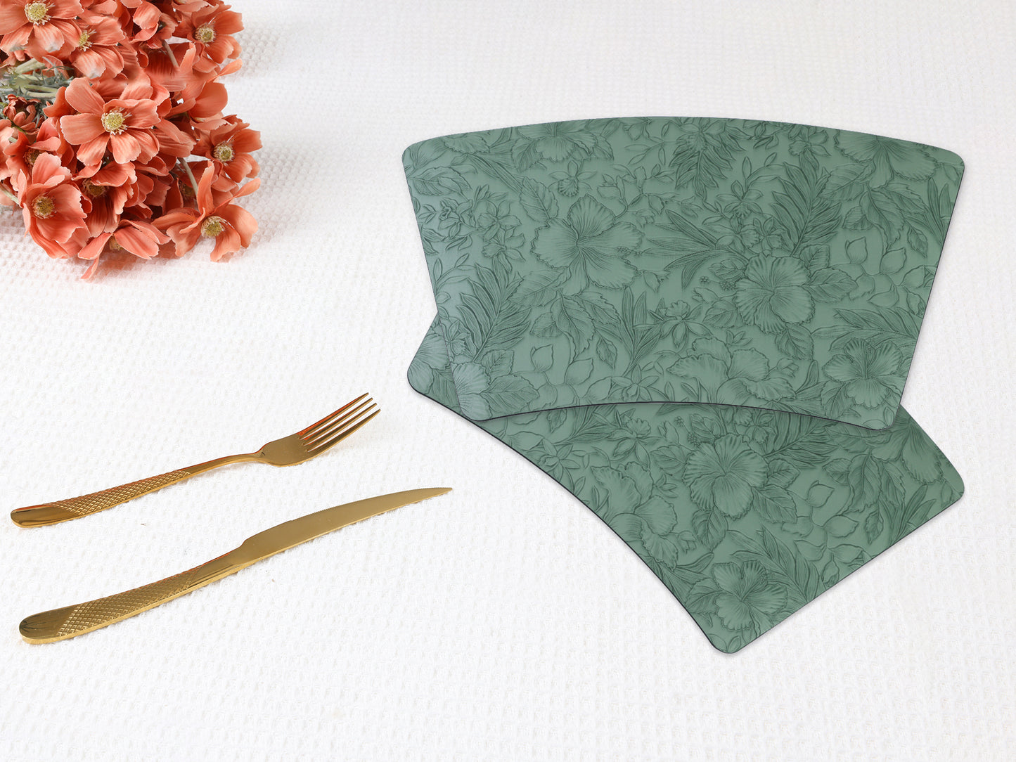 Set of 6 Placemats, Faux Leather Flowers for Kitchen Dining Table Decor 19*12in