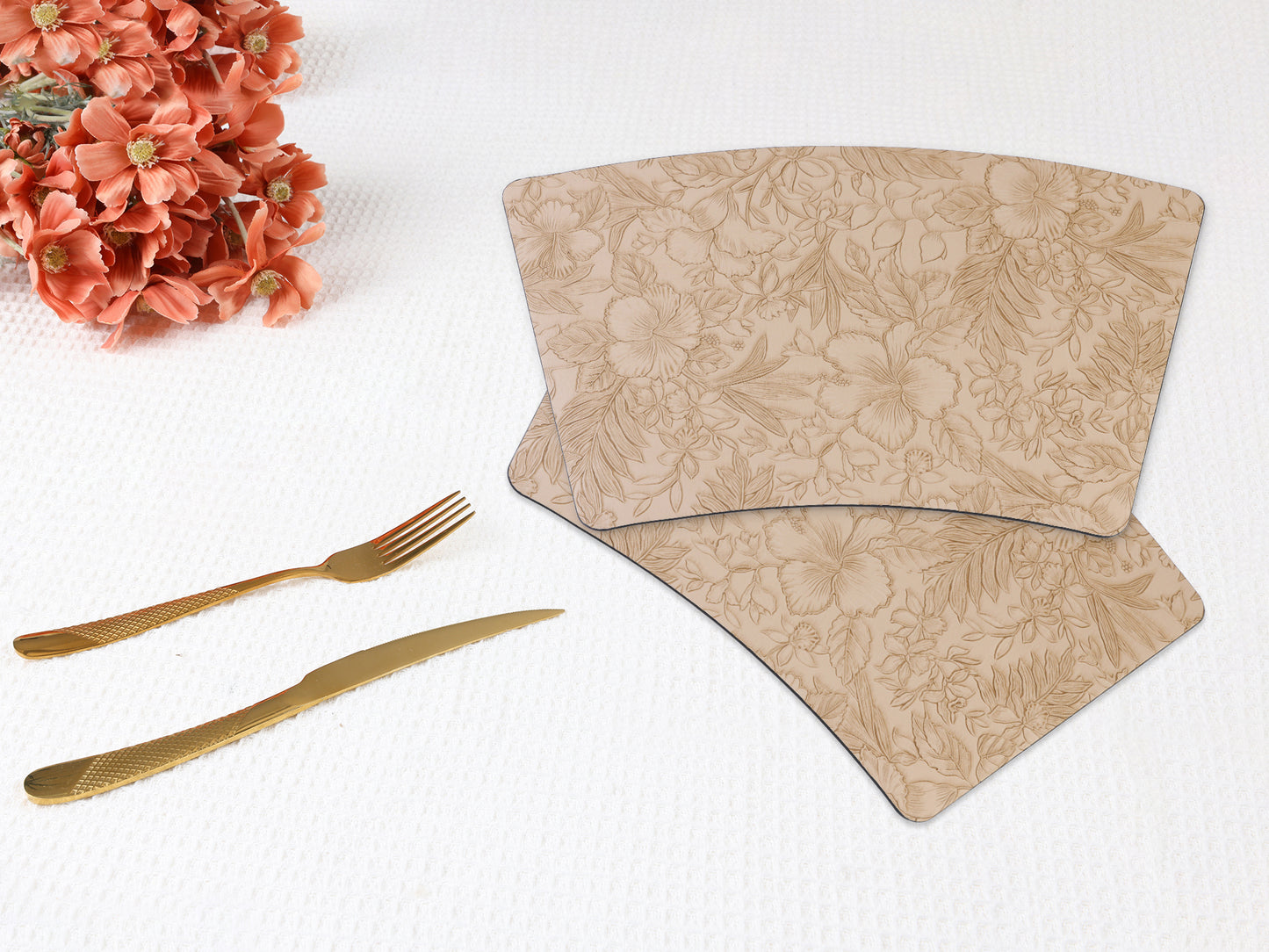 Set of 6 Placemats, Faux Leather Flowers for Kitchen Dining Table Decor 19*12in