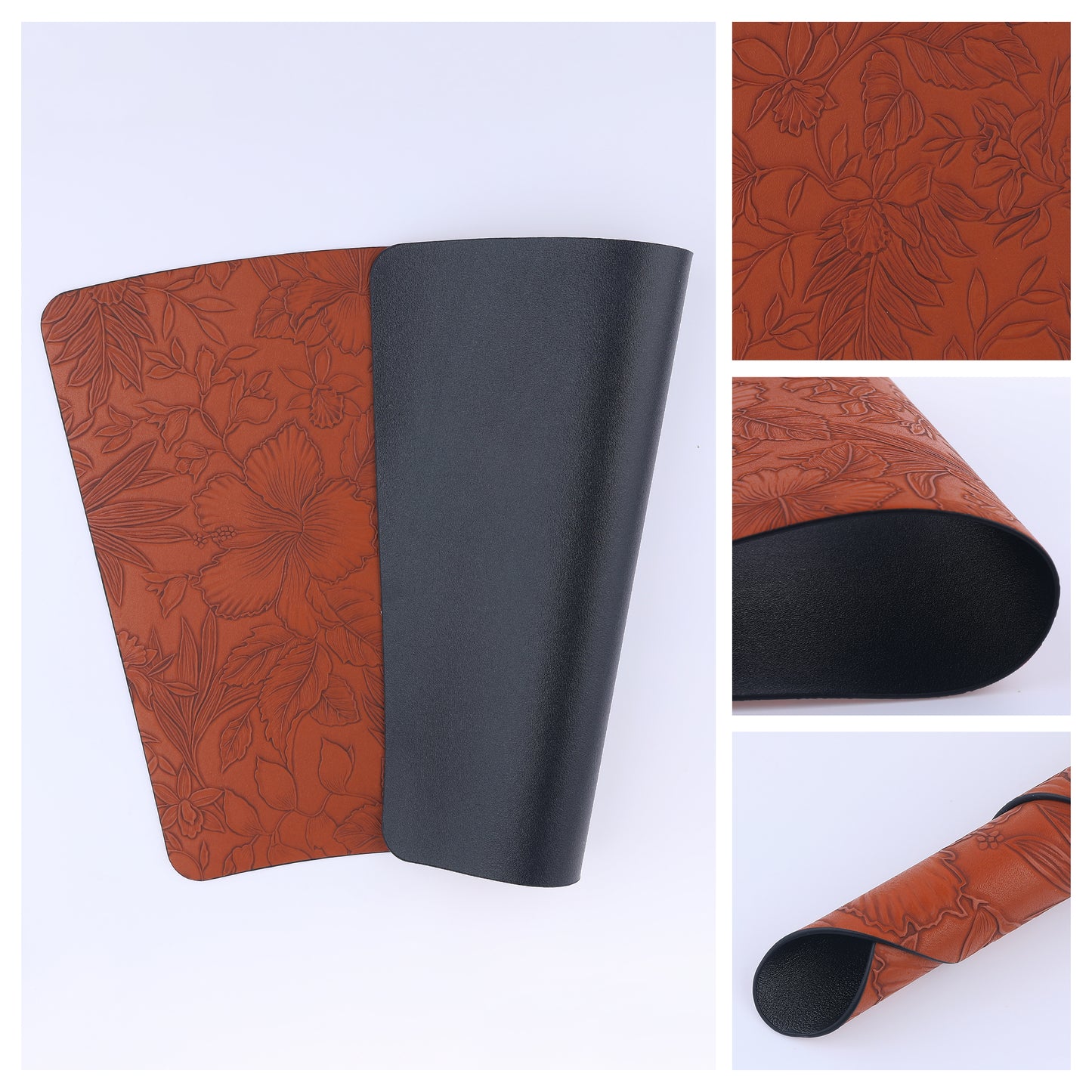Set of 6 Placemats, Faux Leather Flowers for Kitchen Dining Table Decor 19*12in