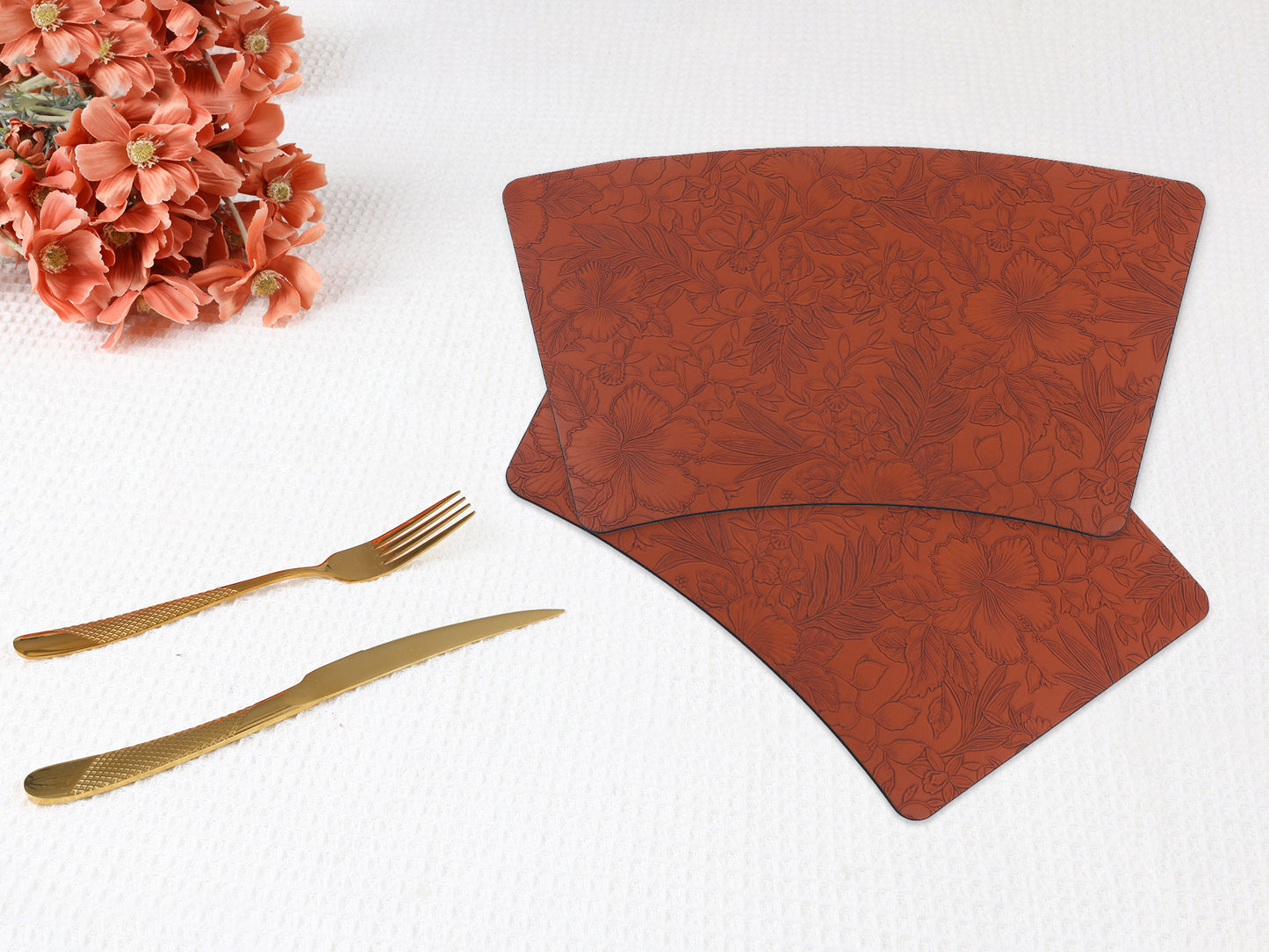Set of 6 Placemats, Faux Leather Flowers for Kitchen Dining Table Decor 19*12in